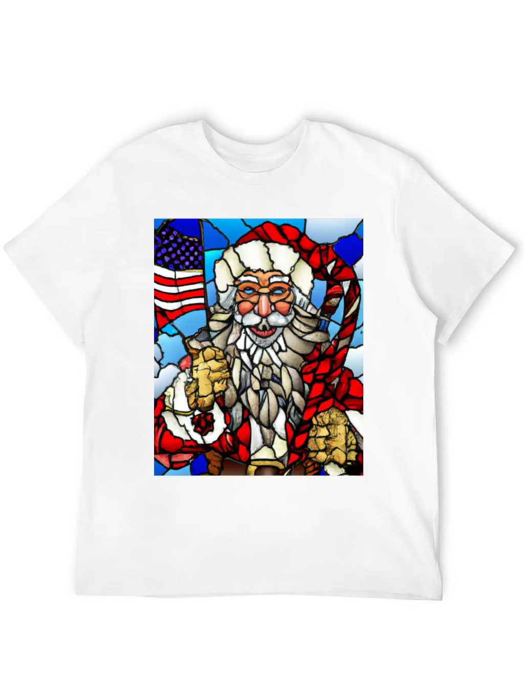 Patriotic Christmas Santa With US Flag Stained Unisex Casual T-Shirt – Clean Design For Daily Comfort
