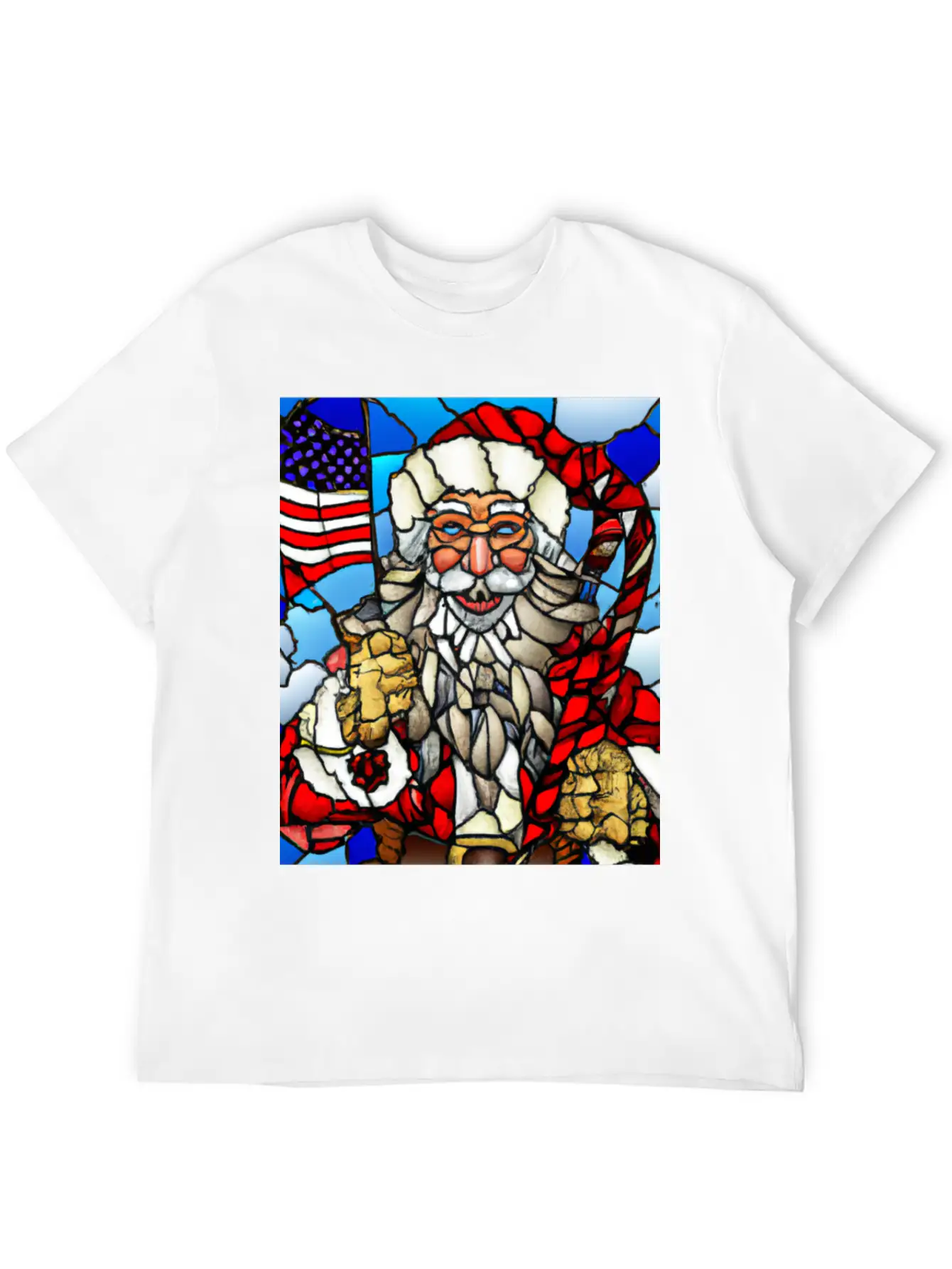 Patriotic Christmas Santa With US Flag Stained Unisex Casual T-Shirt – Clean Design For Daily Comfort