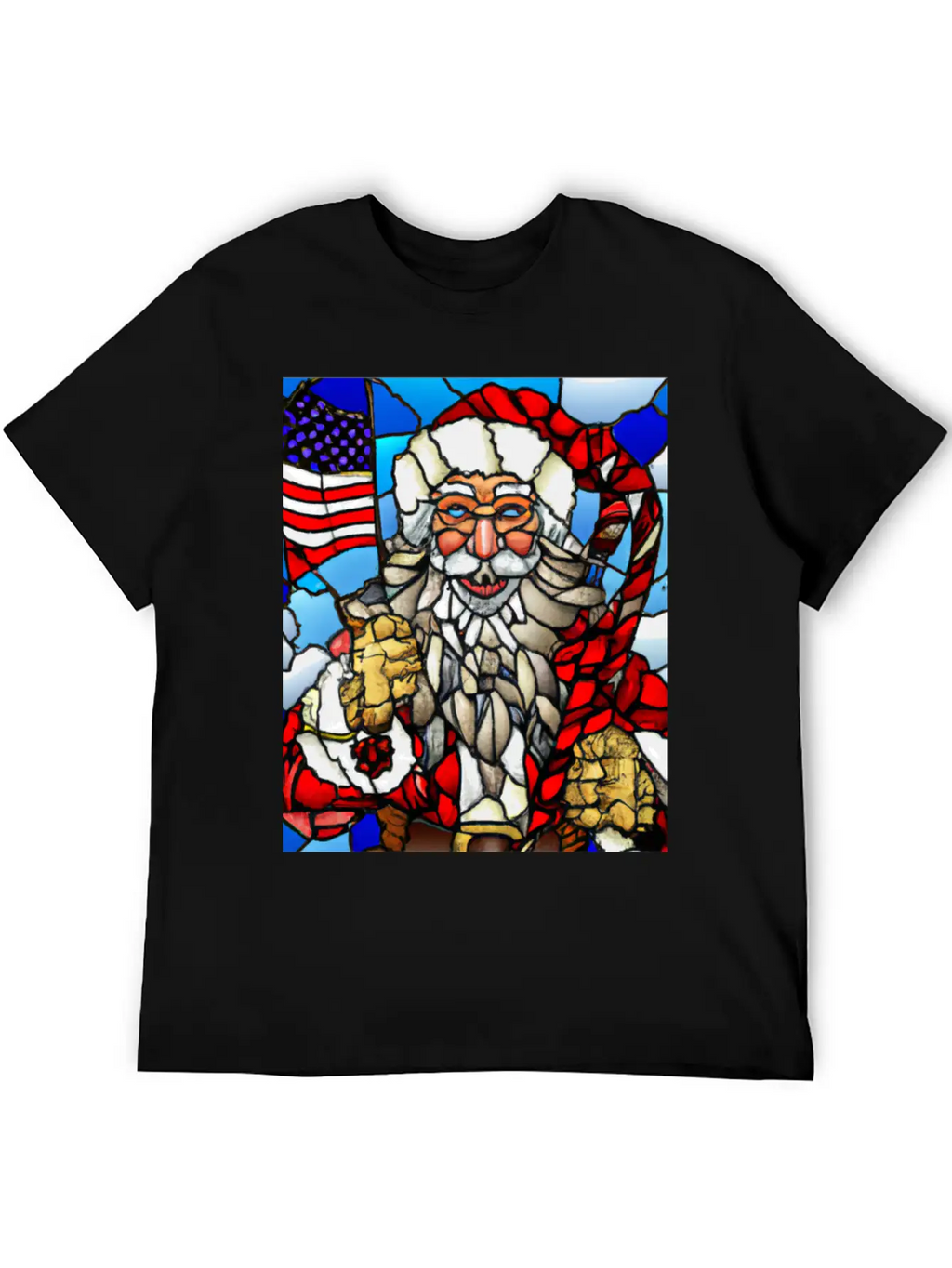Patriotic Christmas Santa With US Flag Stained Unisex Casual T-Shirt – Clean Design For Daily Comfort