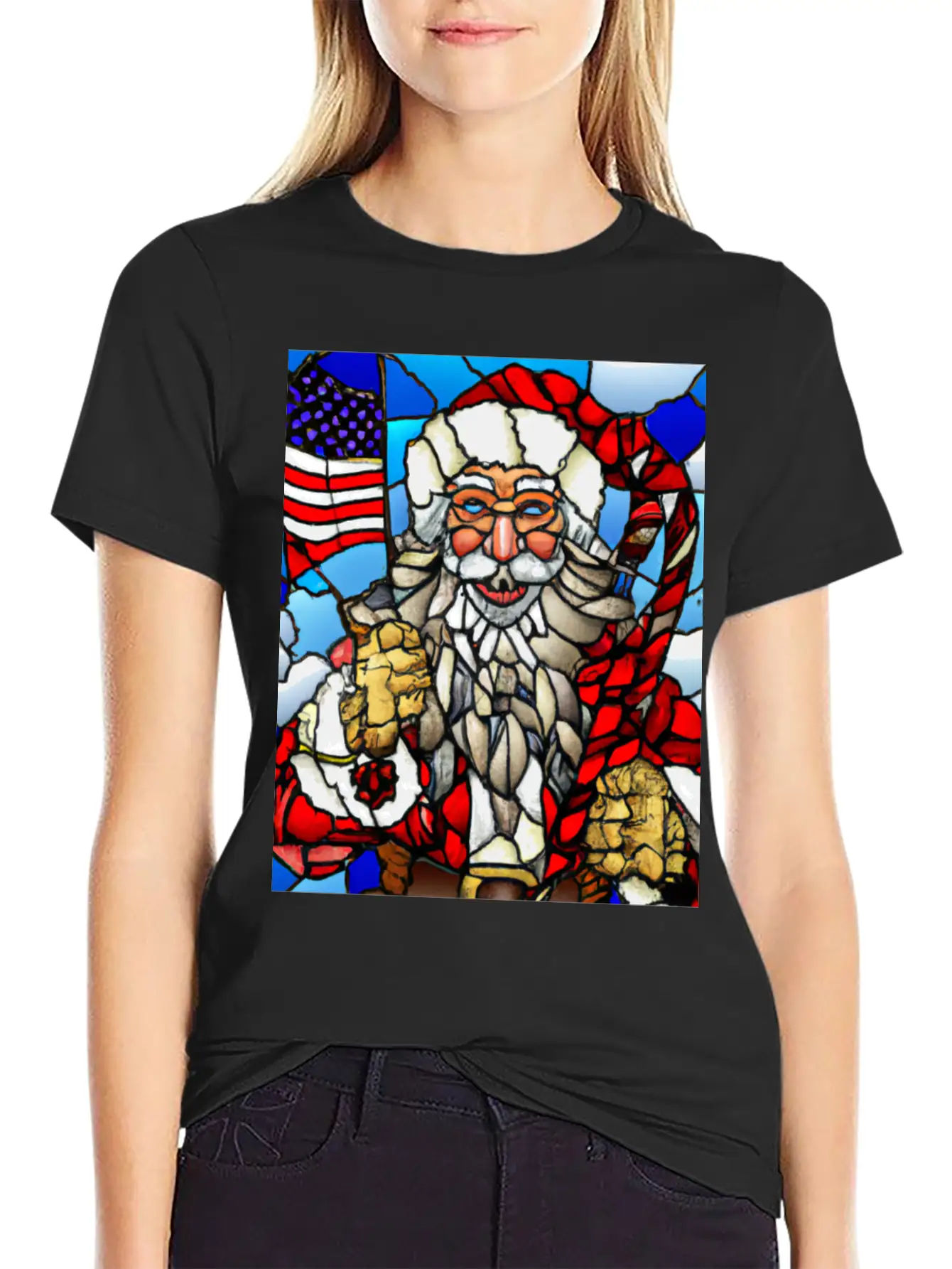 Patriotic Christmas Santa With US Flag Stained Unisex Casual T-Shirt – Clean Design For Daily Comfort
