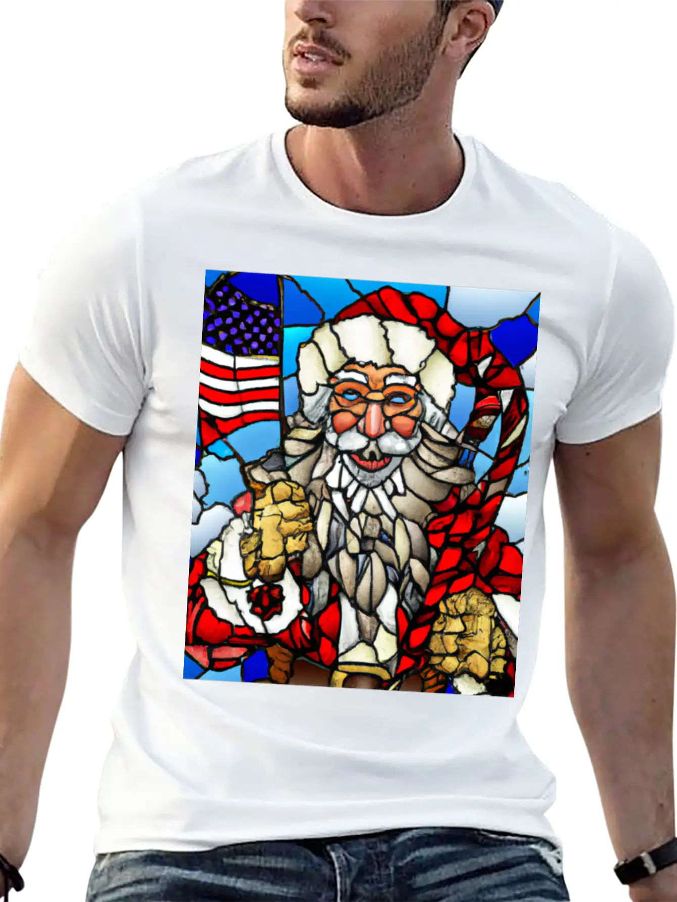 Patriotic Christmas Santa With US Flag Stained Unisex Casual T-Shirt – Clean Design For Daily Comfort