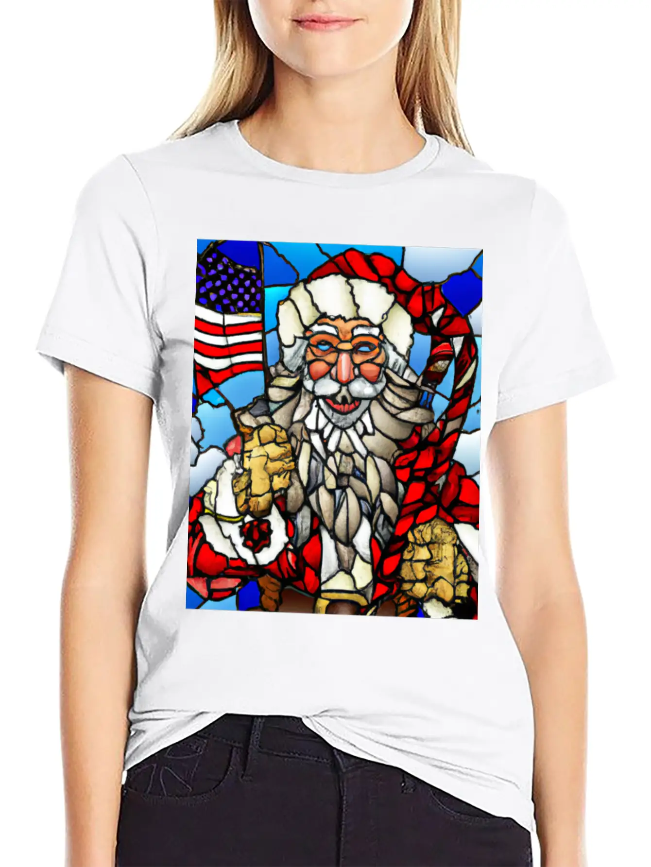 Patriotic Christmas Santa With US Flag Stained Unisex Casual T-Shirt – Clean Design For Daily Comfort