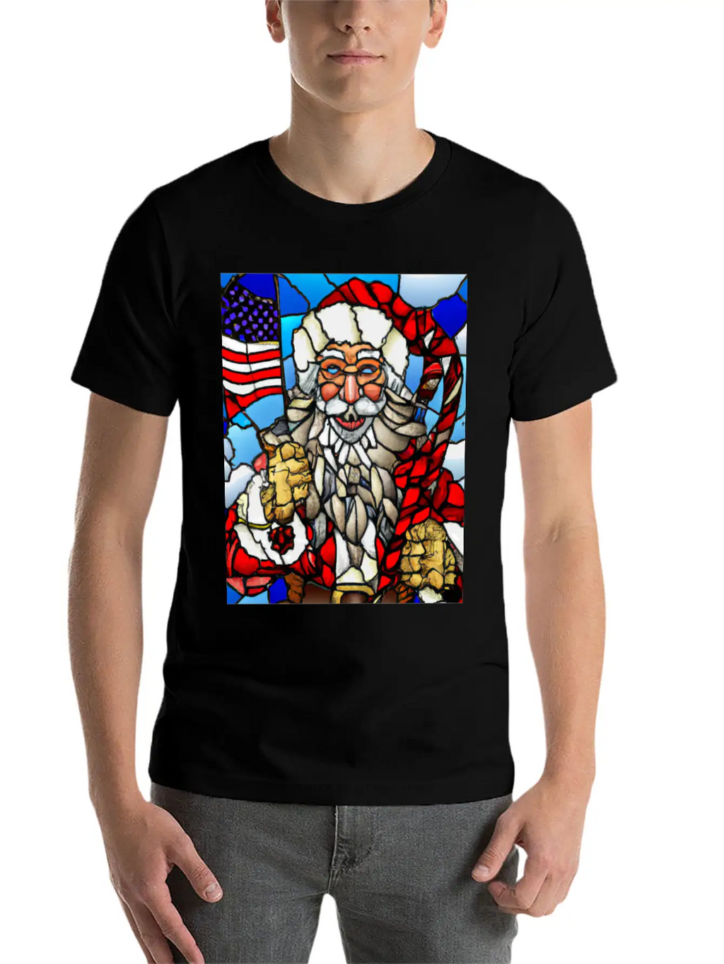 Patriotic Christmas Santa With US Flag Stained Unisex Casual T-Shirt – Clean Design For Daily Comfort