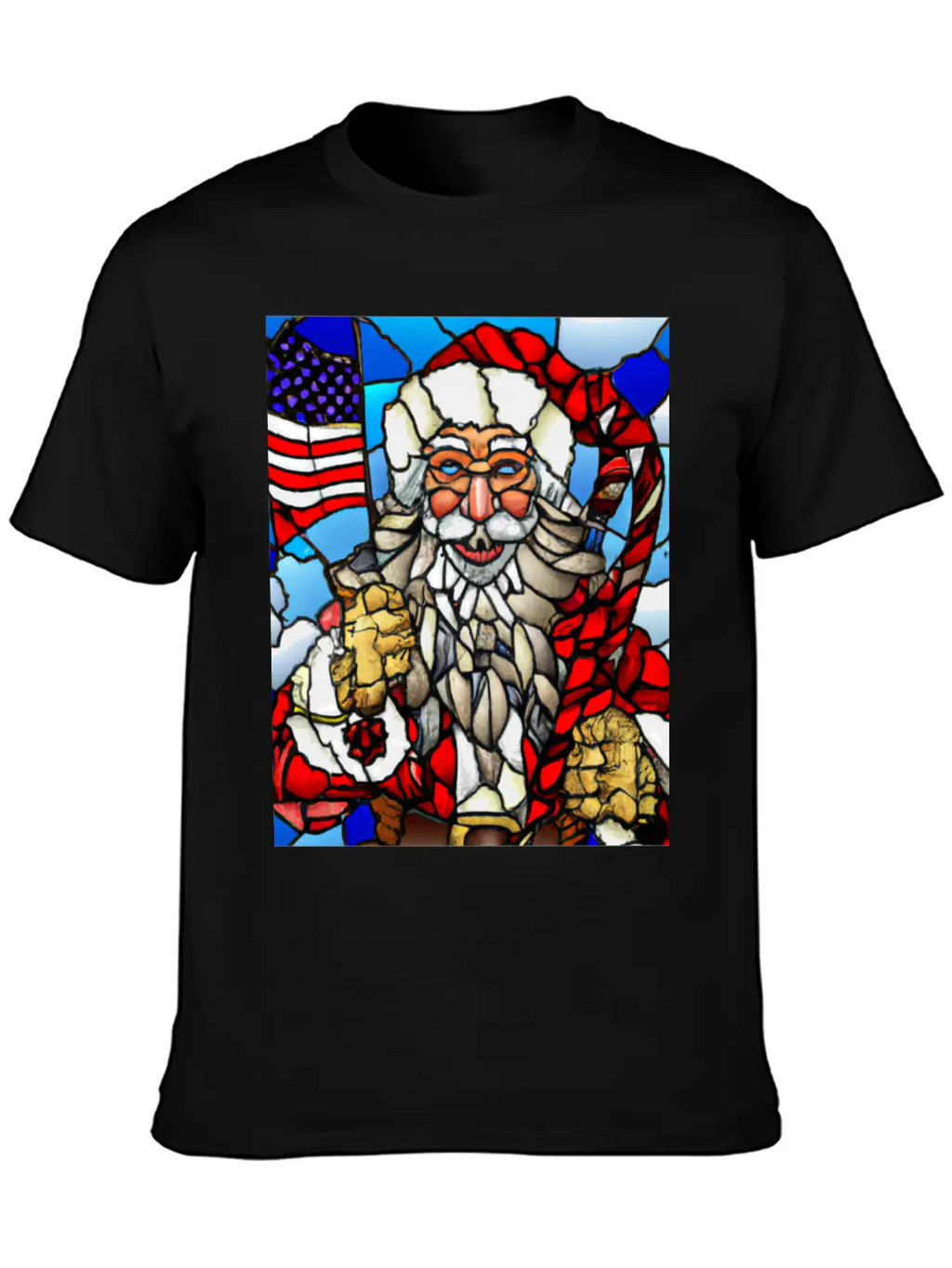 Patriotic Christmas Santa With US Flag Stained Unisex Casual T-Shirt – Clean Design For Daily Comfort