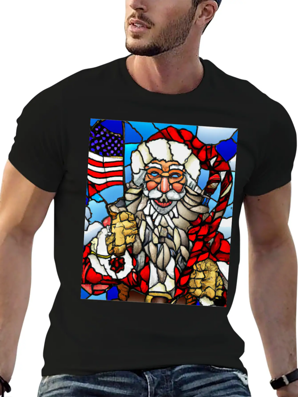 Patriotic Christmas Santa With US Flag Stained Unisex Casual T-Shirt – Clean Design For Daily Comfort