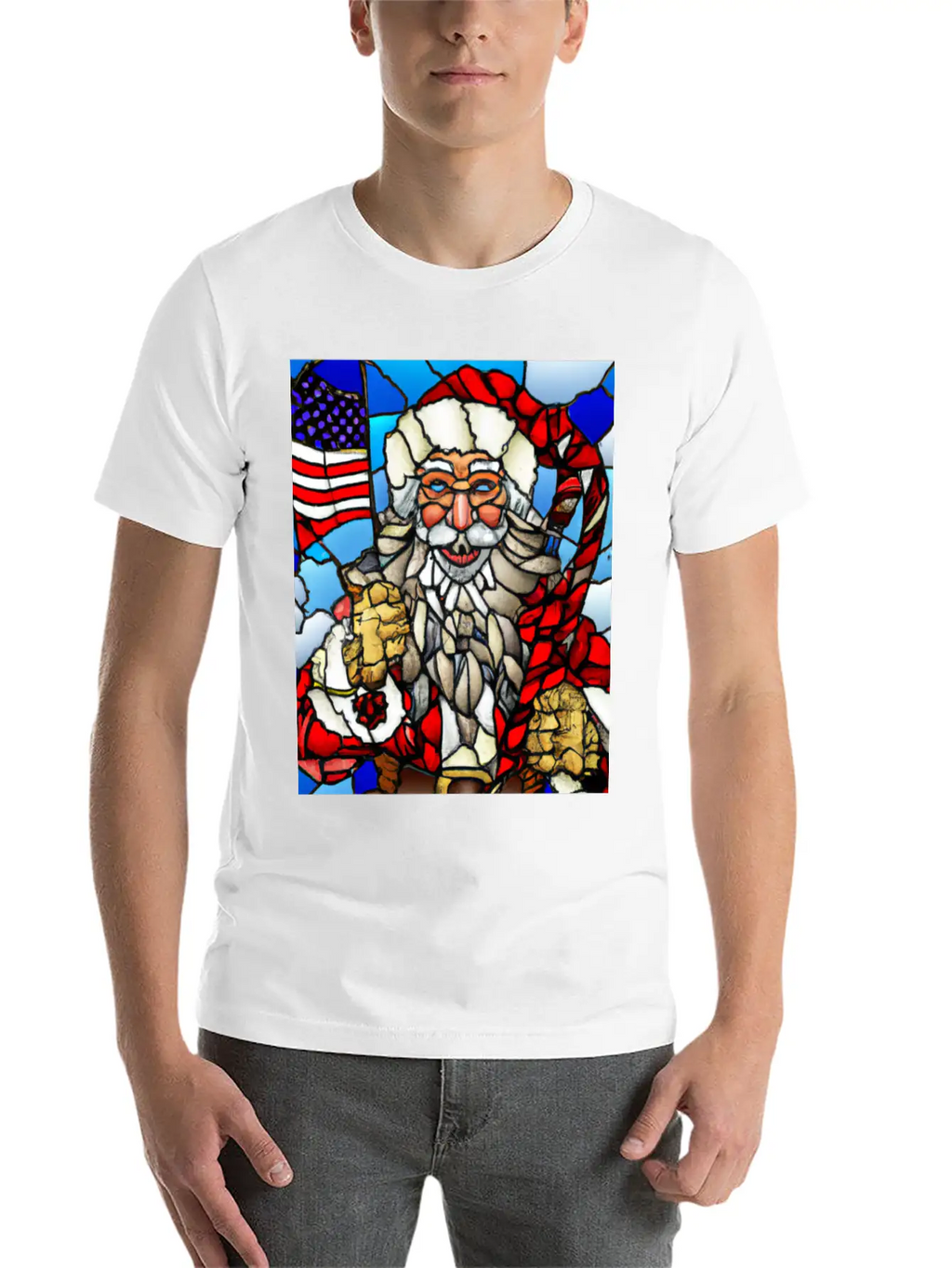 Patriotic Christmas Santa With US Flag Stained Unisex Casual T-Shirt – Clean Design For Daily Comfort