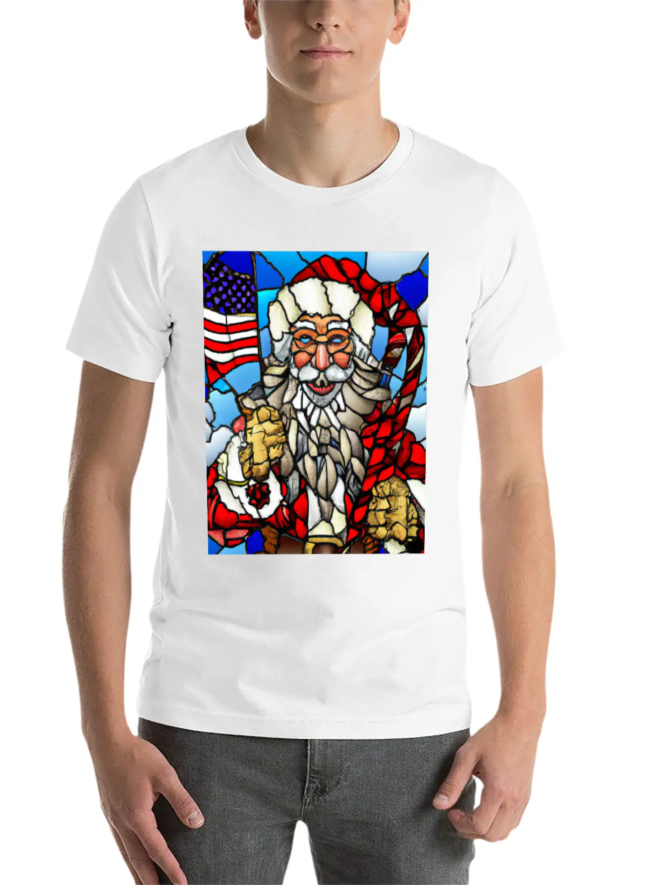 Patriotic Christmas Santa With US Flag Stained Unisex Casual T-Shirt – Clean Design For Daily Comfort