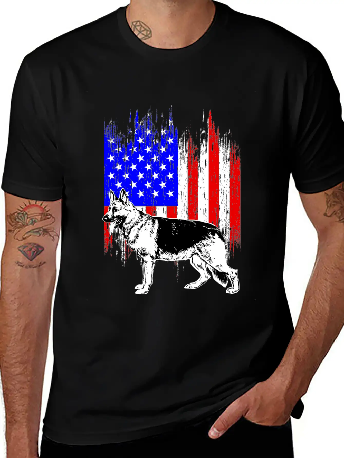 Patriotic German Shepherd American Flag Dog Lover Classic Cotton Tee – Unisex Comfort For Any Season