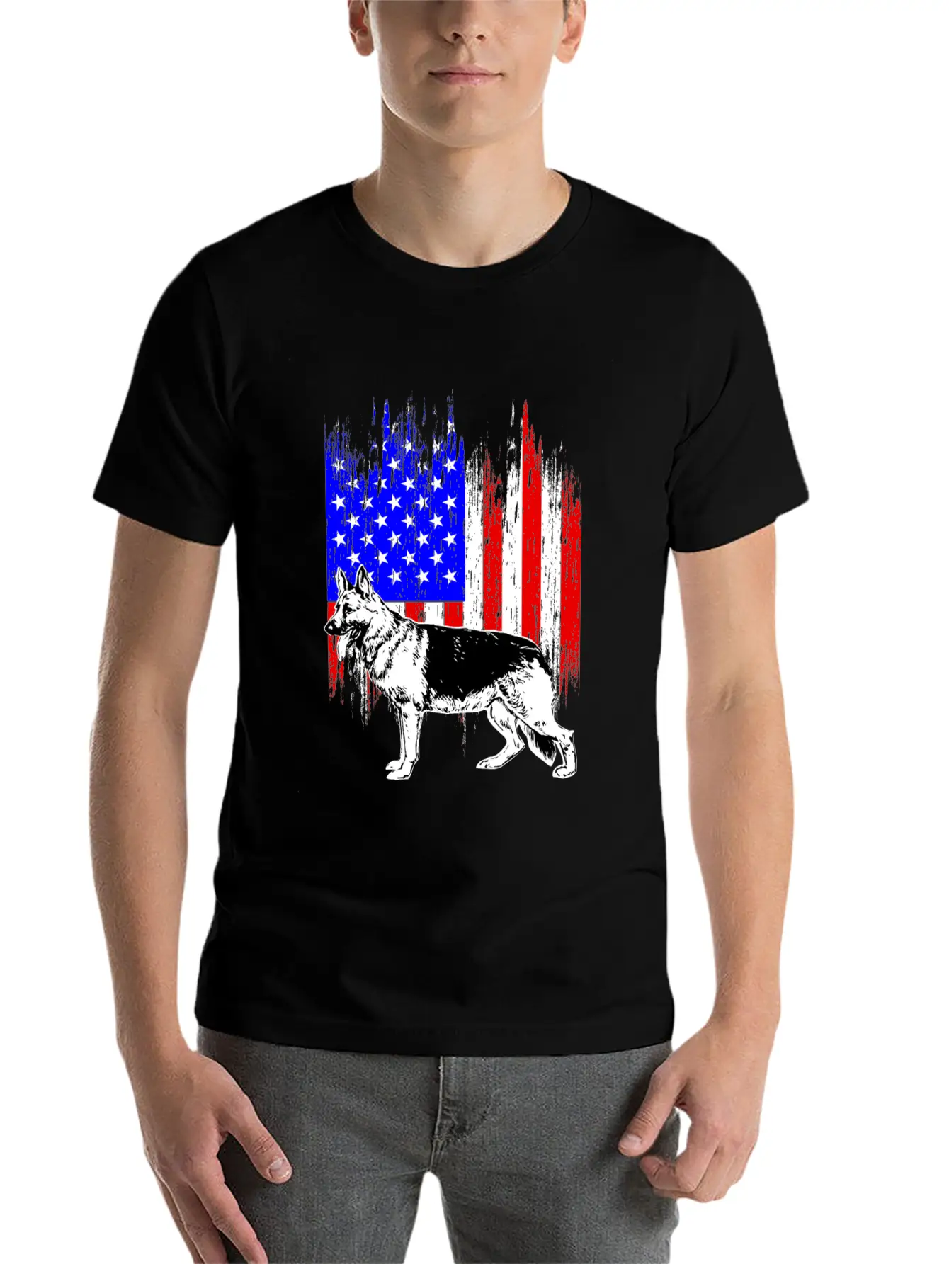 Patriotic German Shepherd American Flag Dog Lover Classic Cotton Tee – Unisex Comfort For Any Season