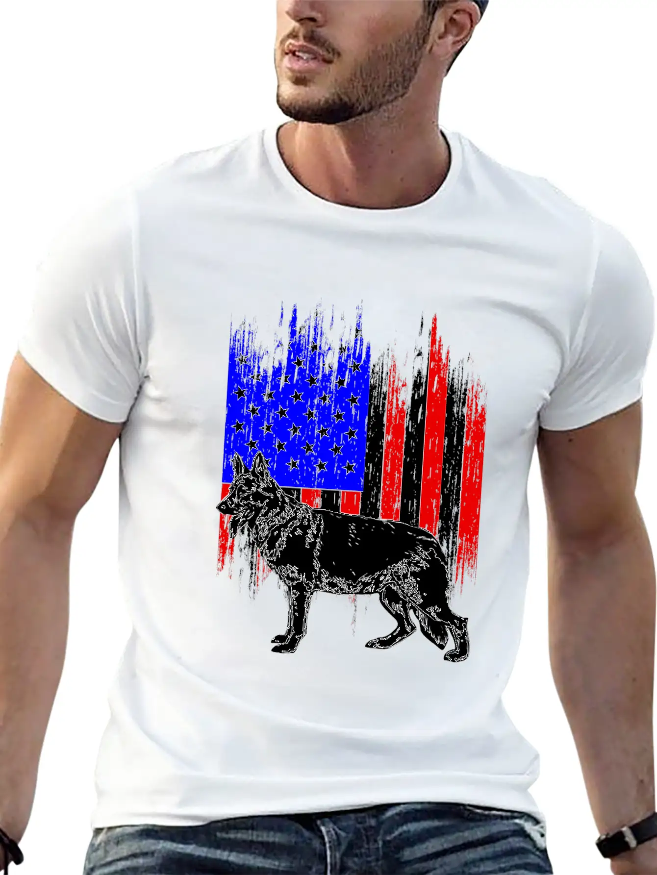 Patriotic German Shepherd American Flag Dog Lover Classic Cotton Tee – Unisex Comfort For Any Season