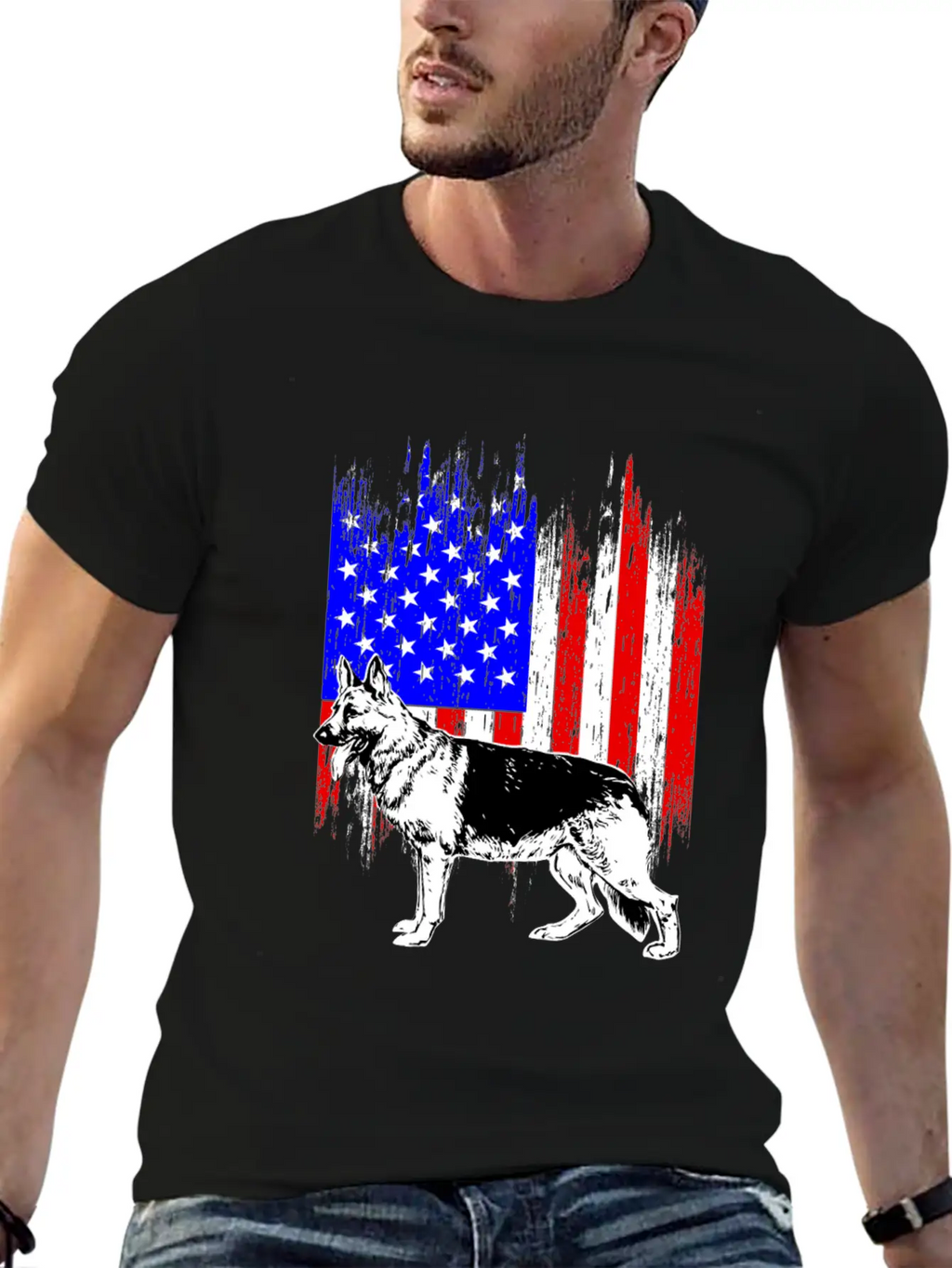 Patriotic German Shepherd American Flag Dog Lover Classic Cotton Tee – Unisex Comfort For Any Season