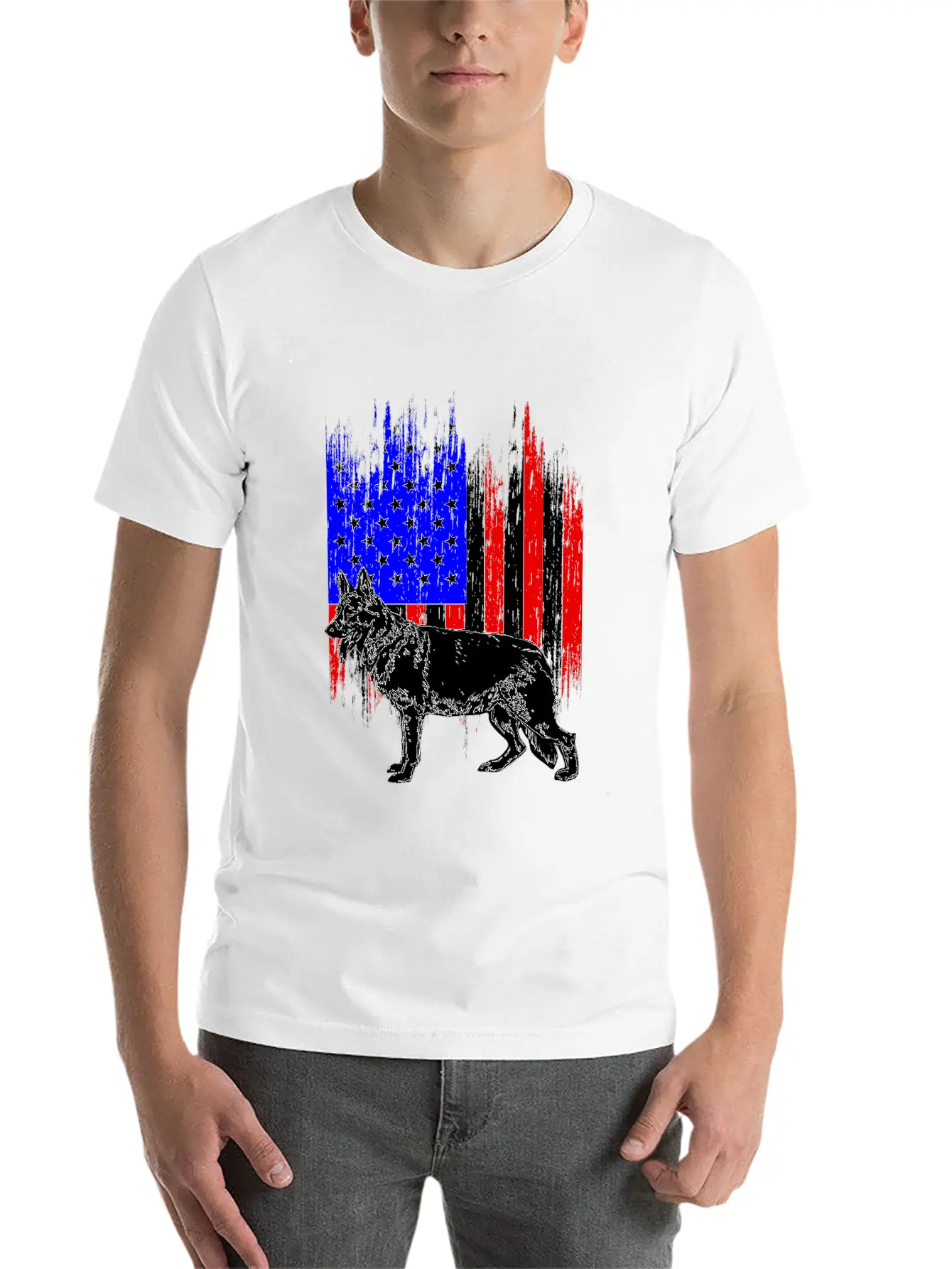 Patriotic German Shepherd American Flag Dog Lover Classic Cotton Tee – Unisex Comfort For Any Season