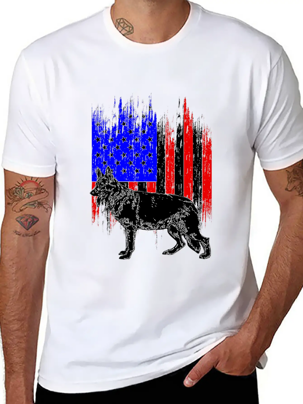 Patriotic German Shepherd American Flag Dog Lover Classic Cotton Tee – Unisex Comfort For Any Season
