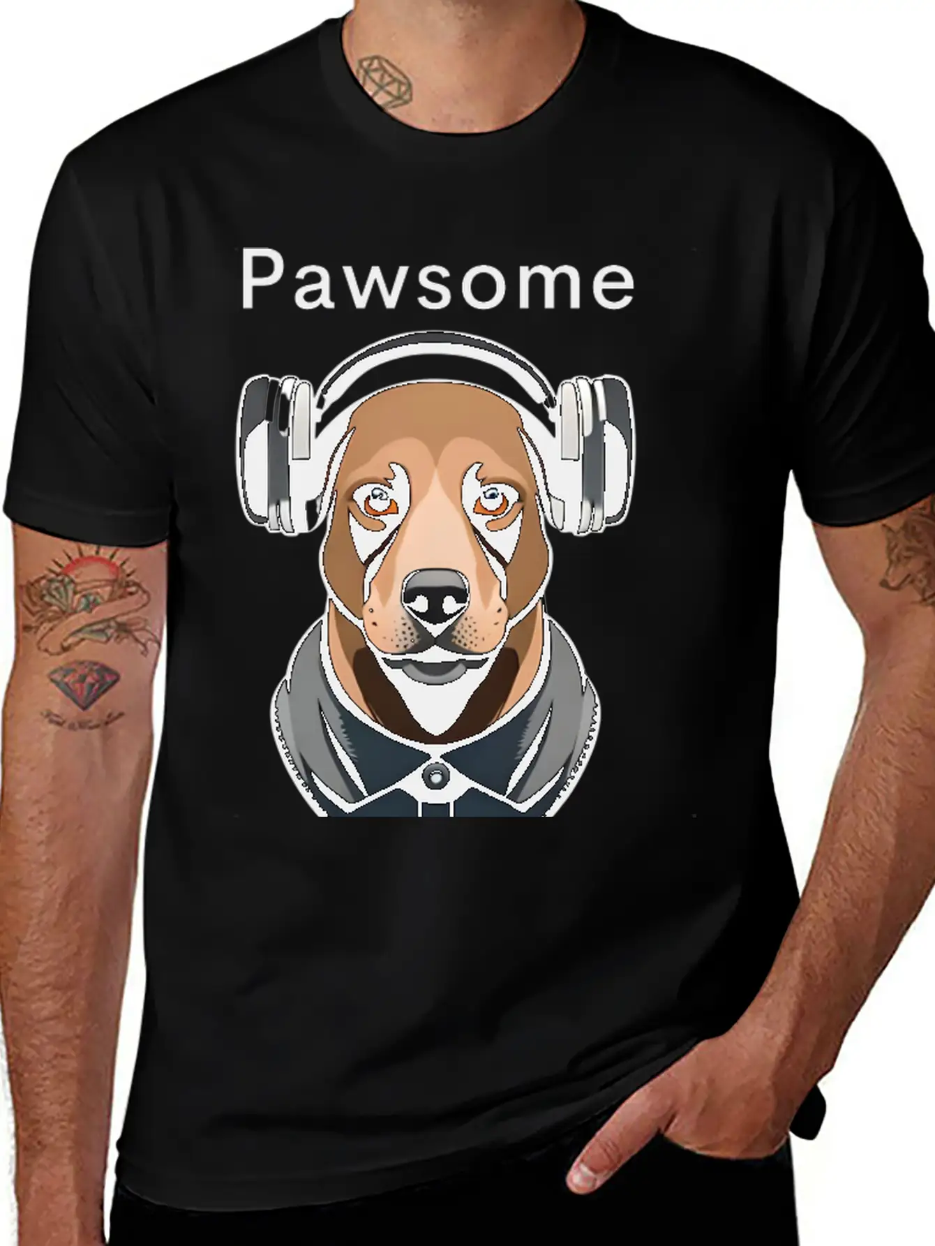 Pawsome Rhythm-Digital Robotic Dog With Headphones Basic Graphic T-Shirt – Daily Comfort In Soft Cotton
