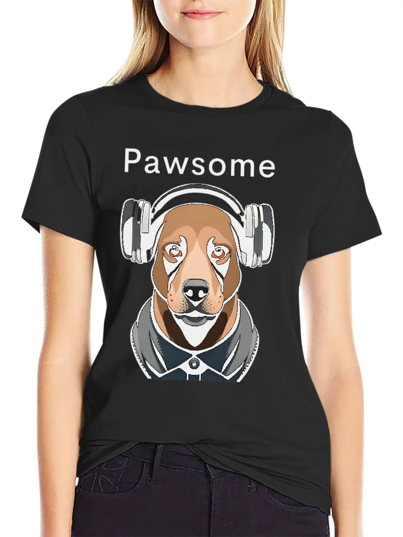 Pawsome Rhythm-Digital Robotic Dog With Headphones Basic Graphic T-Shirt – Daily Comfort In Soft Cotton