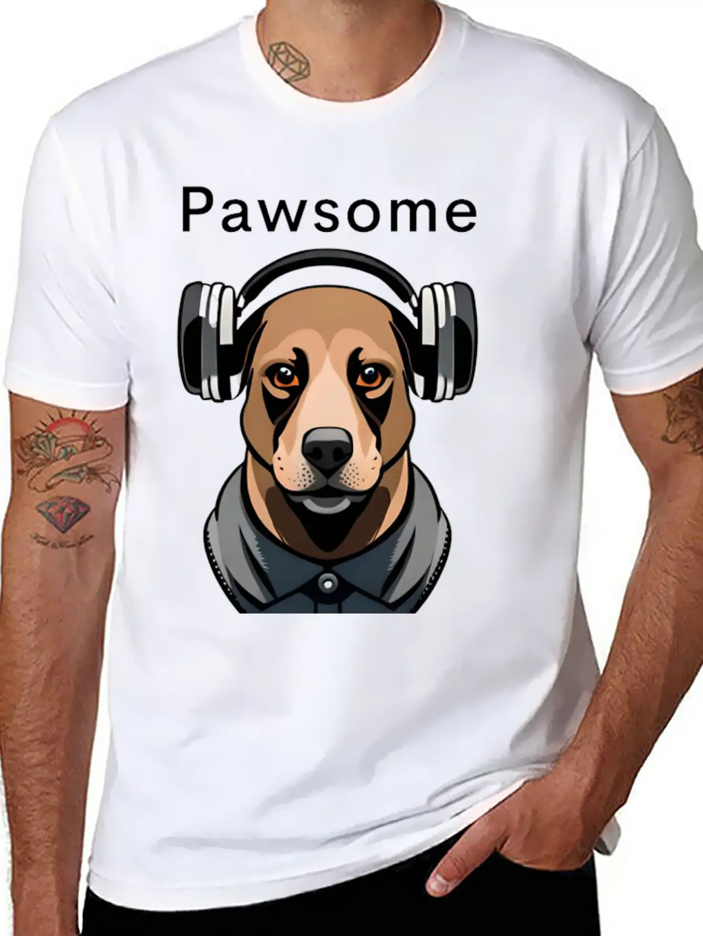 Pawsome Rhythm-Digital Robotic Dog With Headphones Basic Graphic T-Shirt – Daily Comfort In Soft Cotton