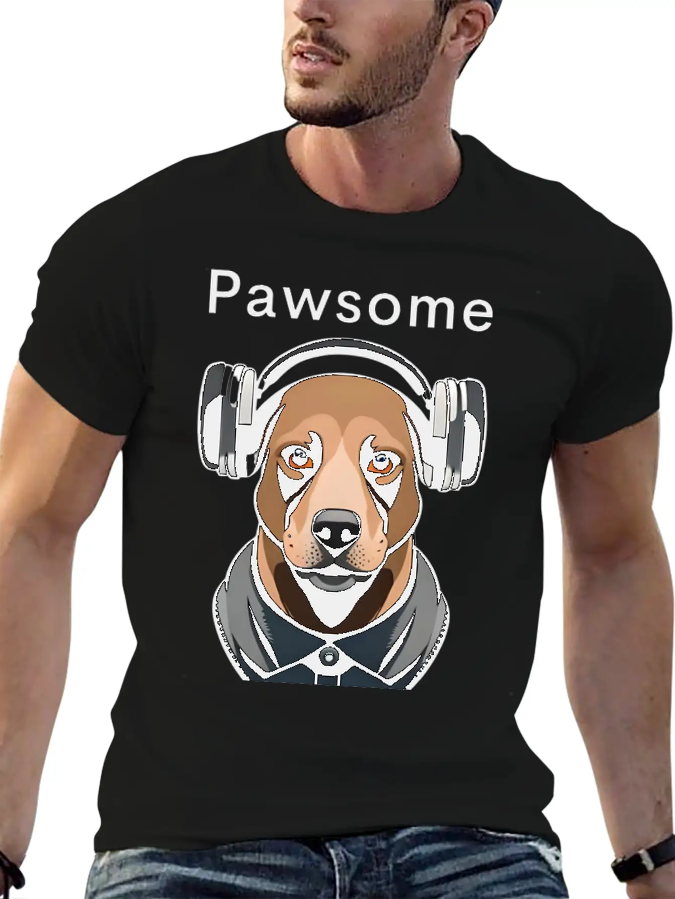 Pawsome Rhythm-Digital Robotic Dog With Headphones Basic Graphic T-Shirt – Daily Comfort In Soft Cotton