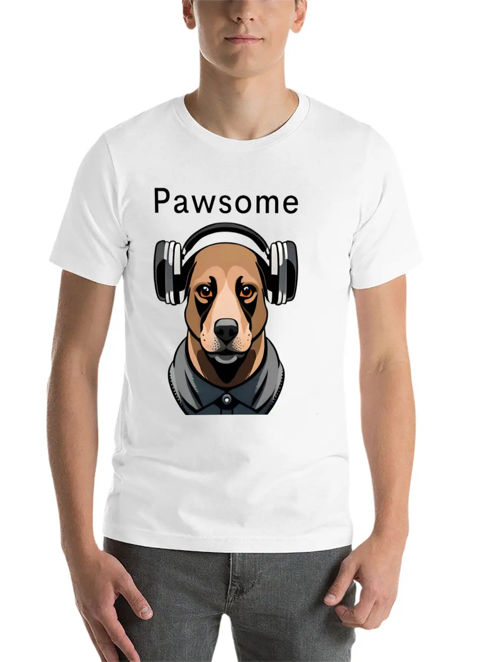 Pawsome Rhythm-Digital Robotic Dog With Headphones Basic Graphic T-Shirt – Daily Comfort In Soft Cotton