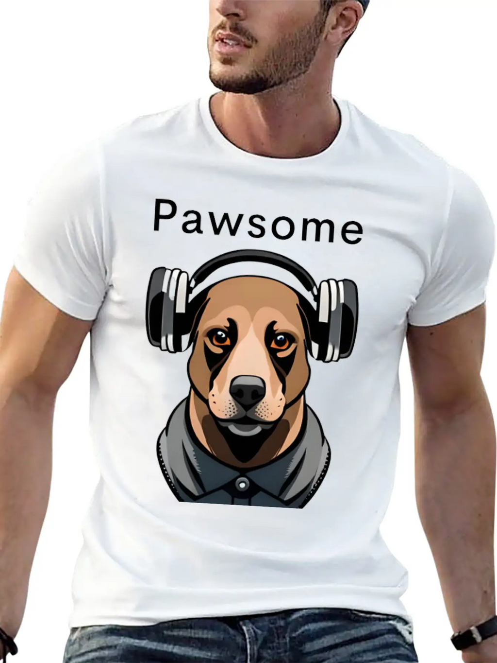 Pawsome Rhythm-Digital Robotic Dog With Headphones Basic Graphic T-Shirt – Daily Comfort In Soft Cotton