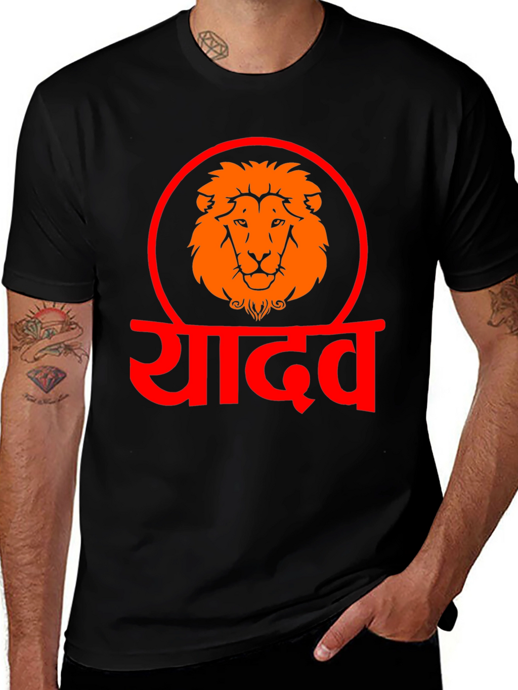 Yadav Lion Graphic Tee - Black Cotton T-Shirt