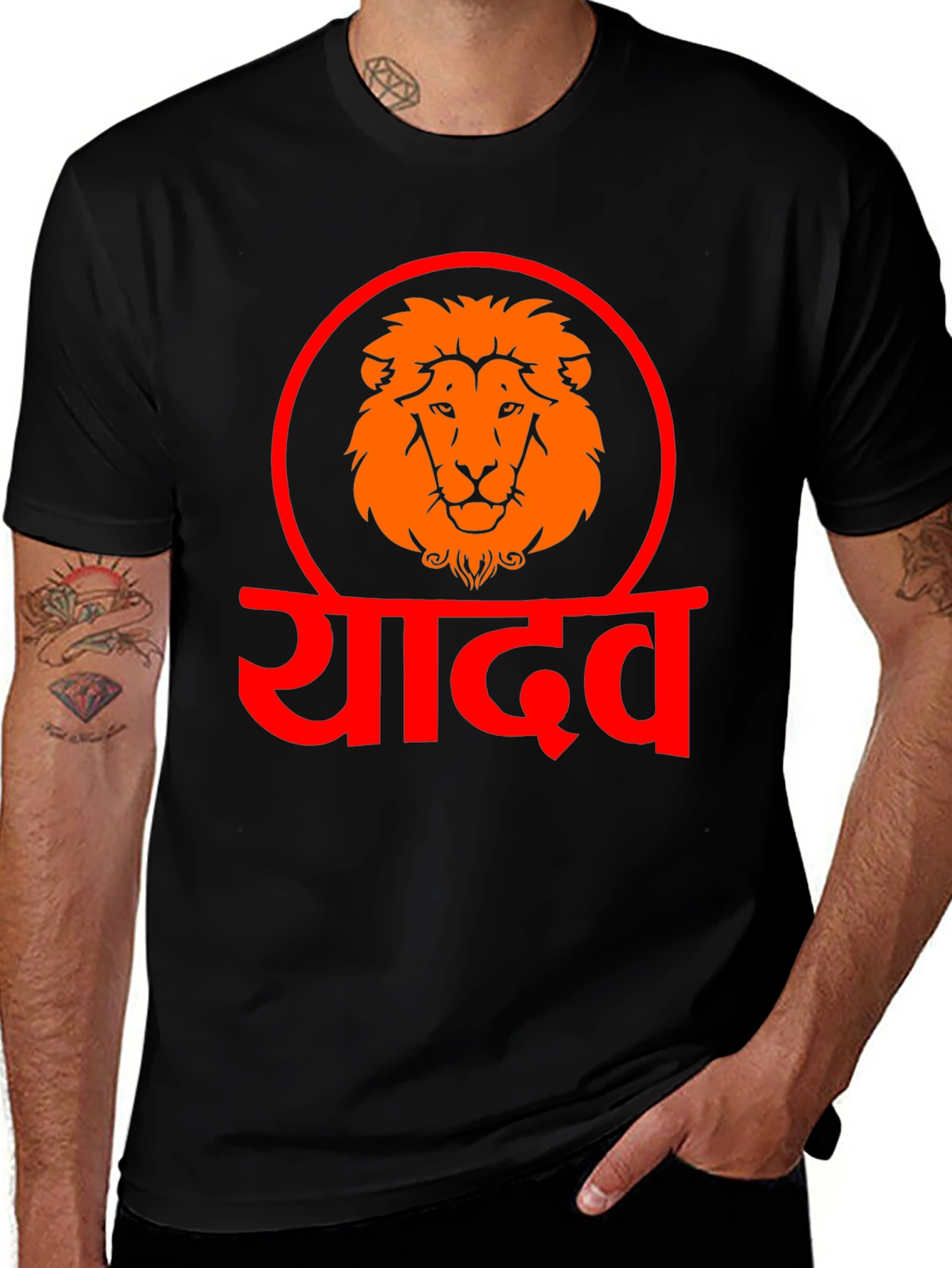 Yadav Lion Graphic Tee - Black Cotton T-Shirt