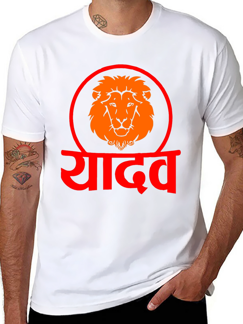 Yadav Lion Graphic Tee - Black Cotton T-Shirt