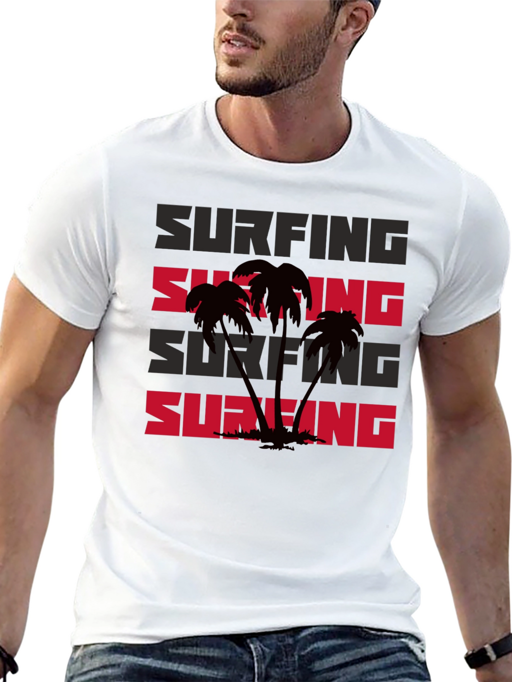 Surfing Palm Tree Graphic T-Shirt