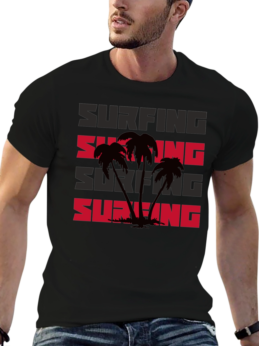 Surfing Palm Tree Graphic T-Shirt
