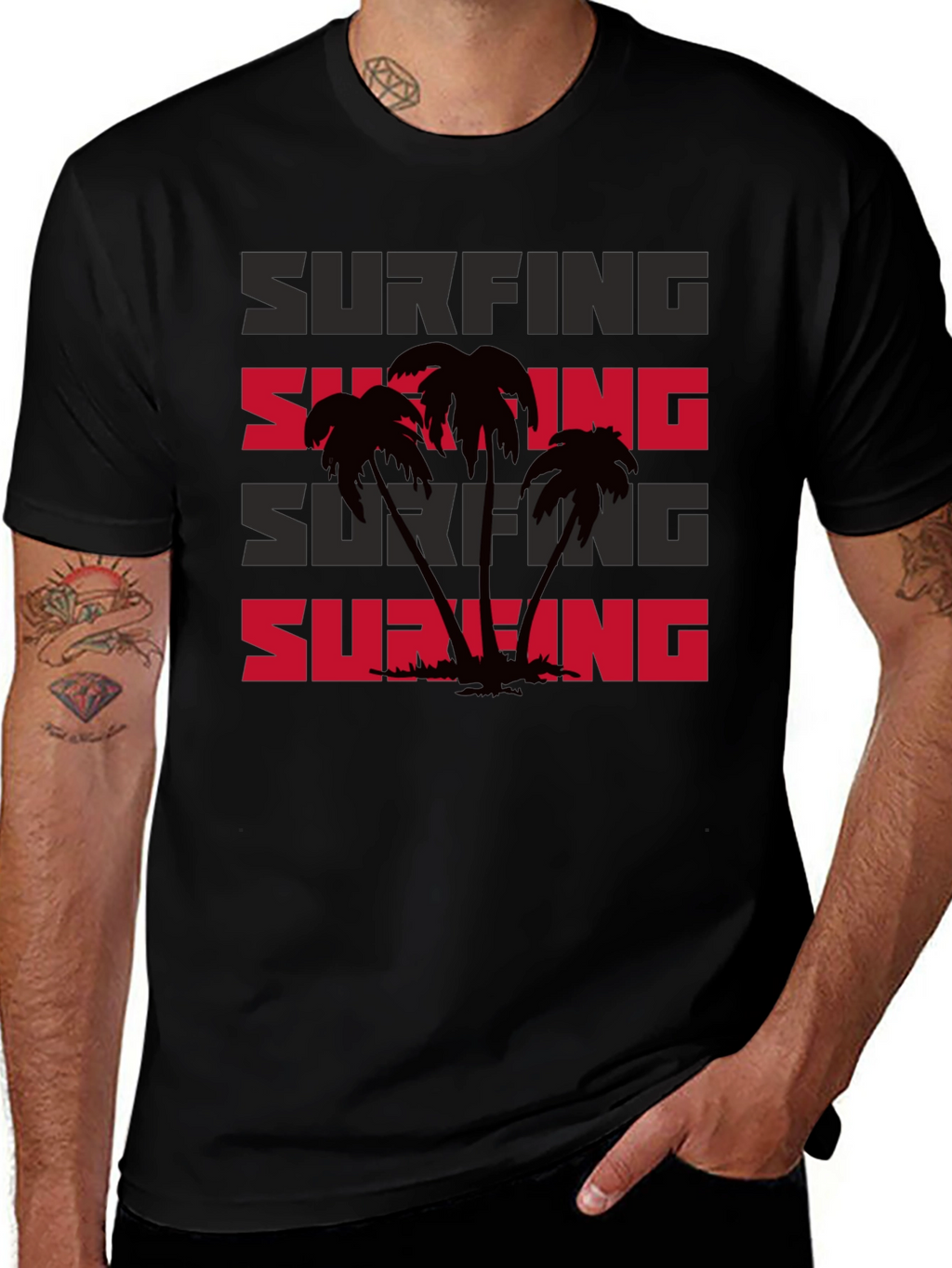 Surfing Palm Tree Graphic T-Shirt