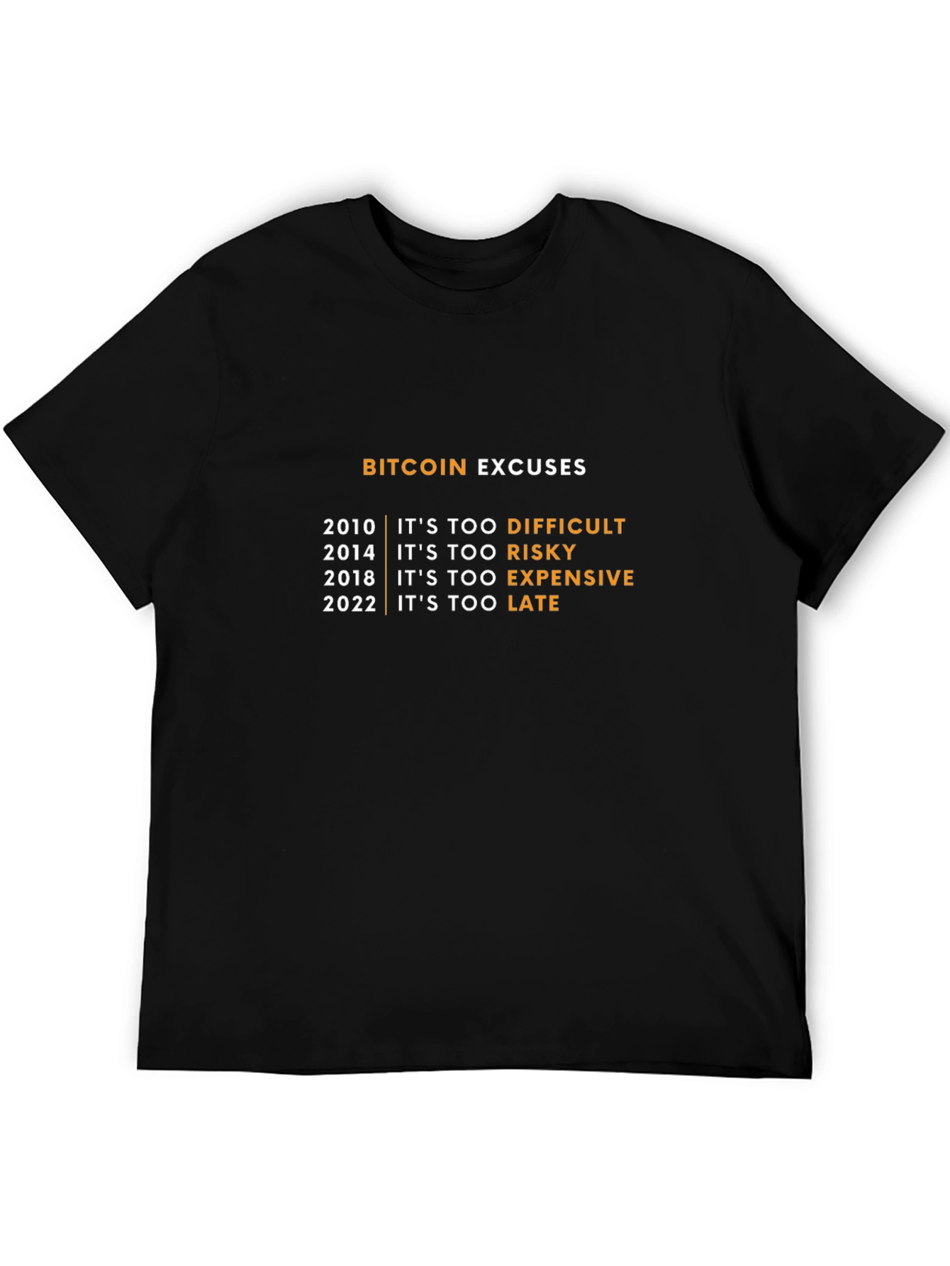 Bitcoin Excuses T-Shirt - Crypto Humor Tee