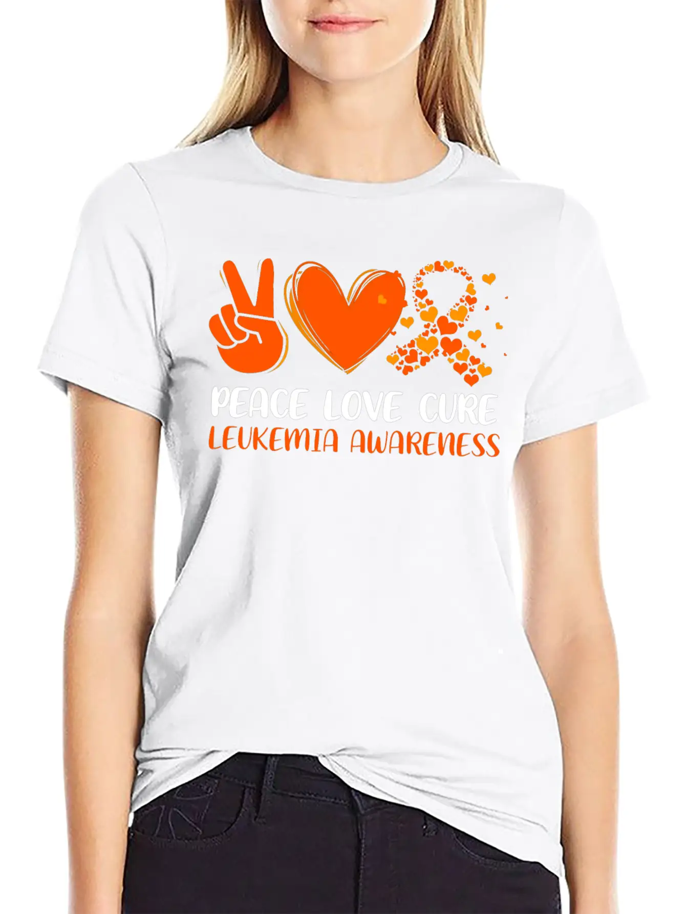 Peace Love Cure Leukemia Awareness Breathable Graphic T-Shirt – Perfect For Casual Days