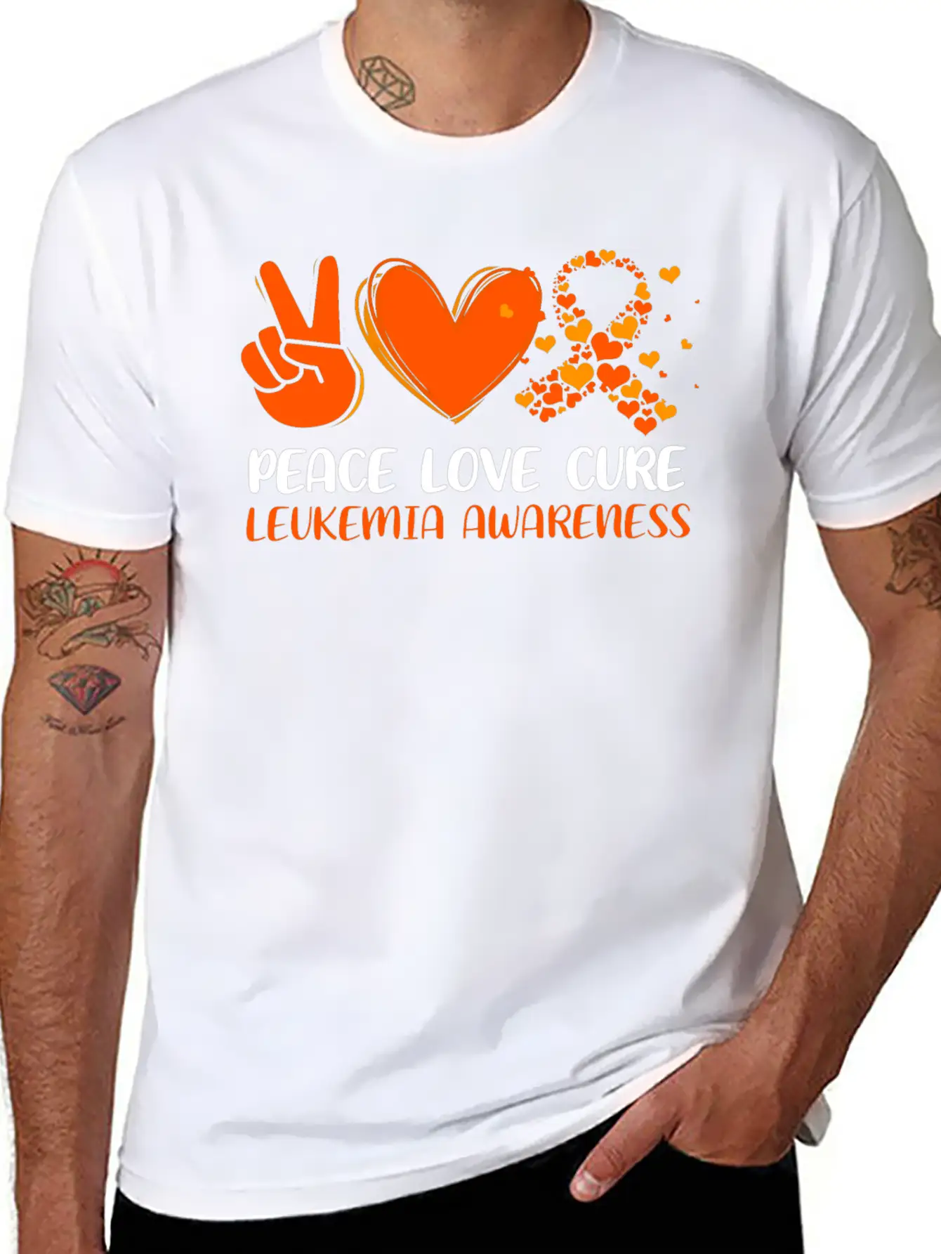 Peace Love Cure Leukemia Awareness Breathable Graphic T-Shirt – Perfect For Casual Days