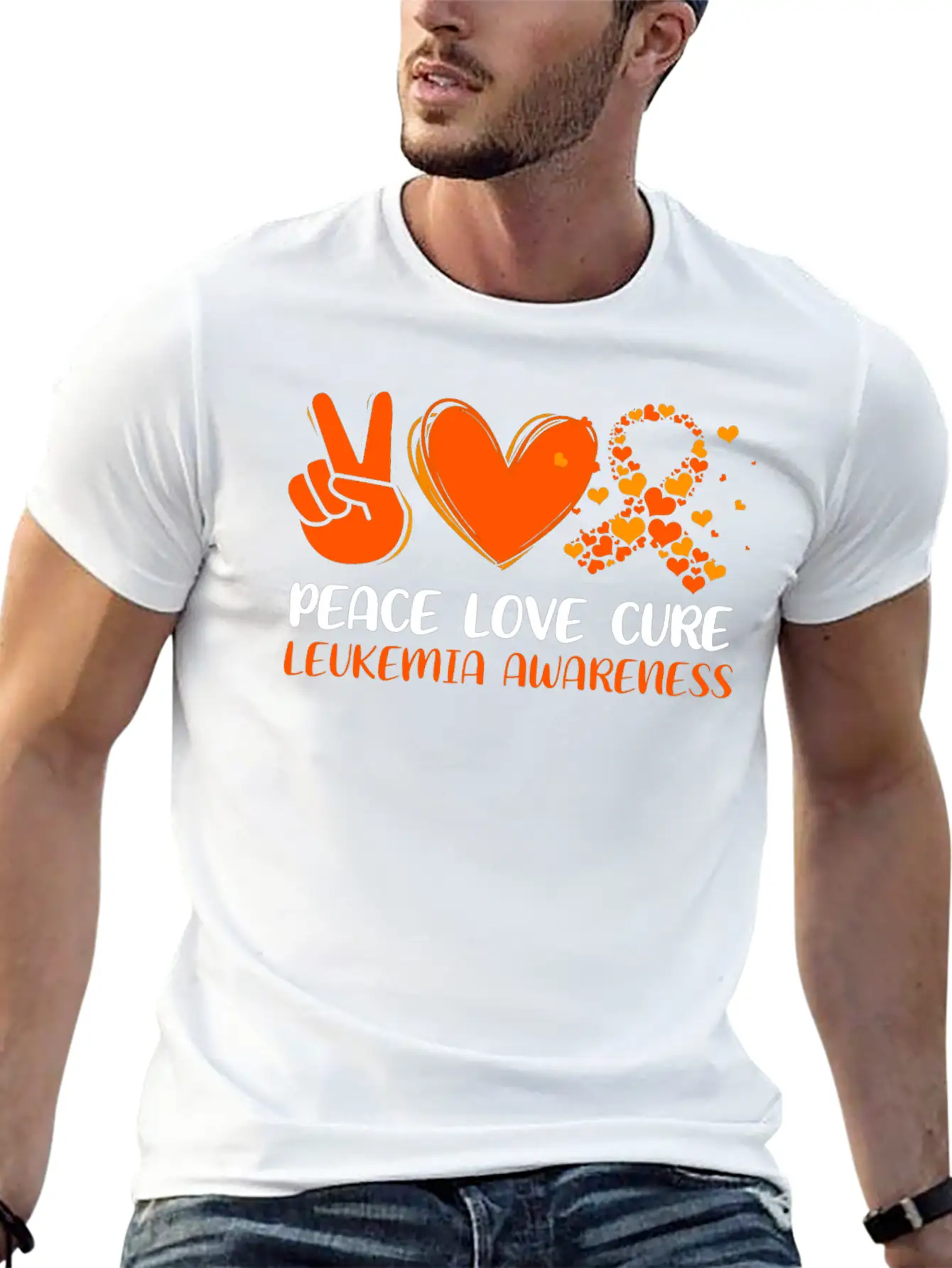 Peace Love Cure Leukemia Awareness Breathable Graphic T-Shirt – Perfect For Casual Days