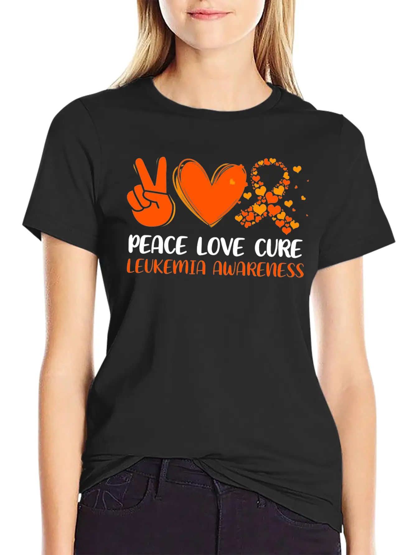 Peace Love Cure Leukemia Awareness Breathable Graphic T-Shirt – Perfect For Casual Days