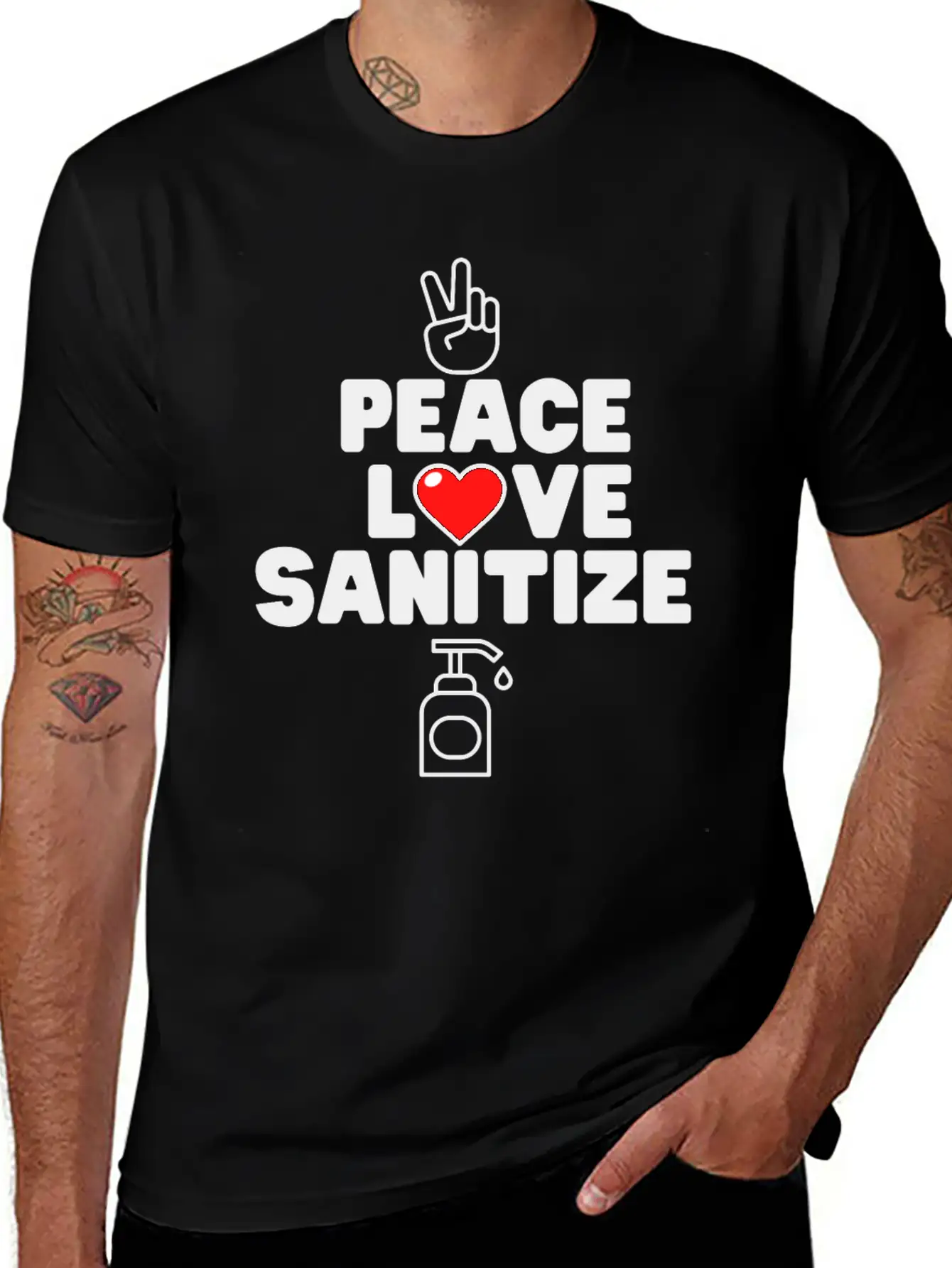 Peace Love Sanitize Funny Social Distancing Gift Classic Cotton Tee – Unisex Comfort For Any Season
