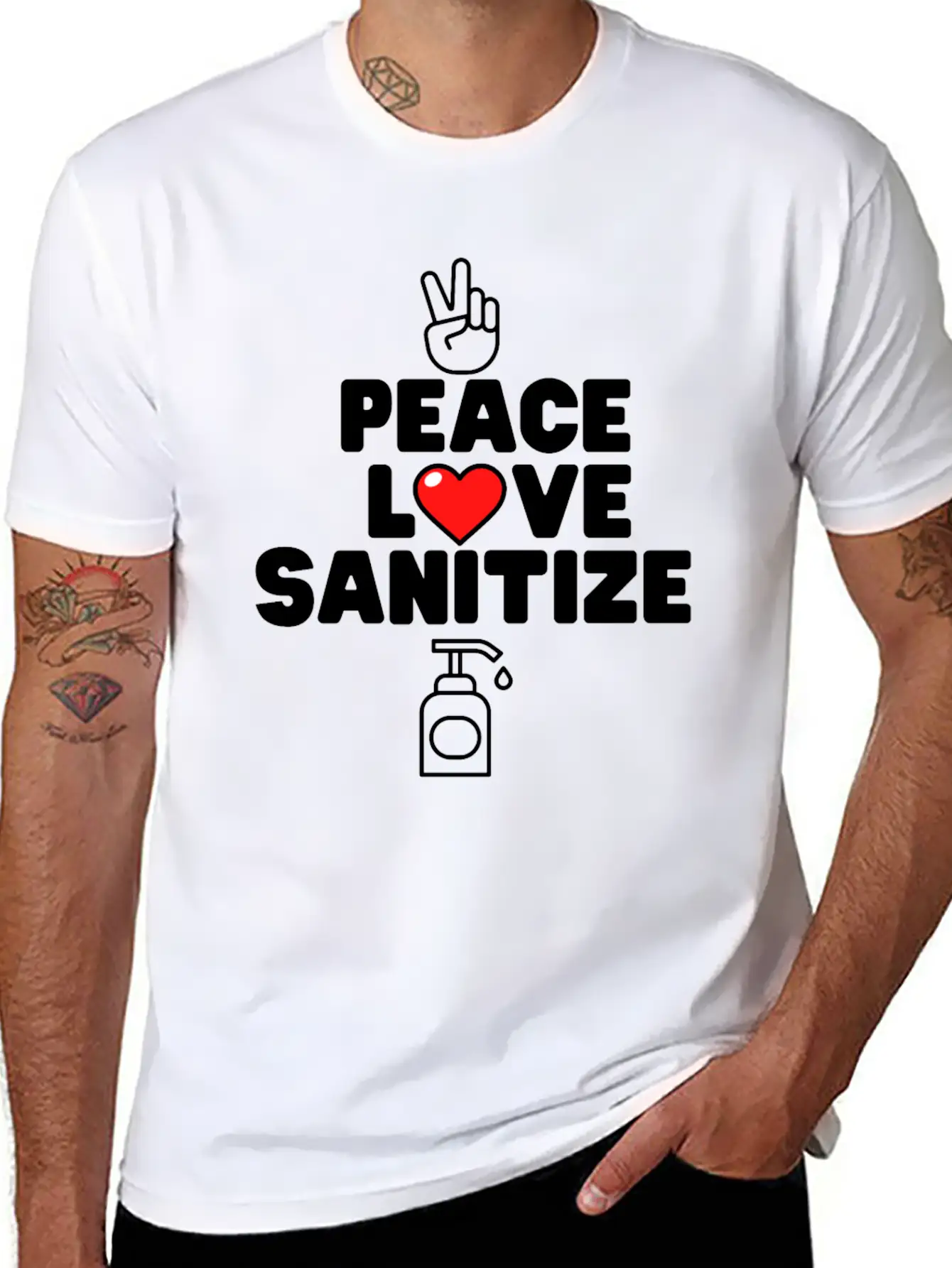 Peace Love Sanitize Funny Social Distancing Gift Classic Cotton Tee – Unisex Comfort For Any Season