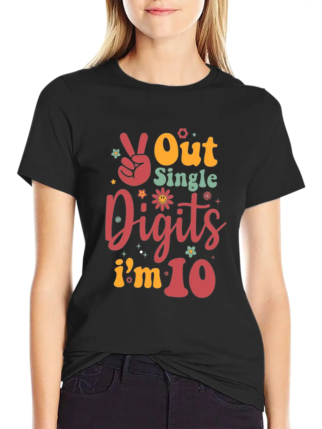 Peace Out Single Digits Im 10 Sign Birthday Timeless Short Sleeve Tee – Comfy And Minimalist Design