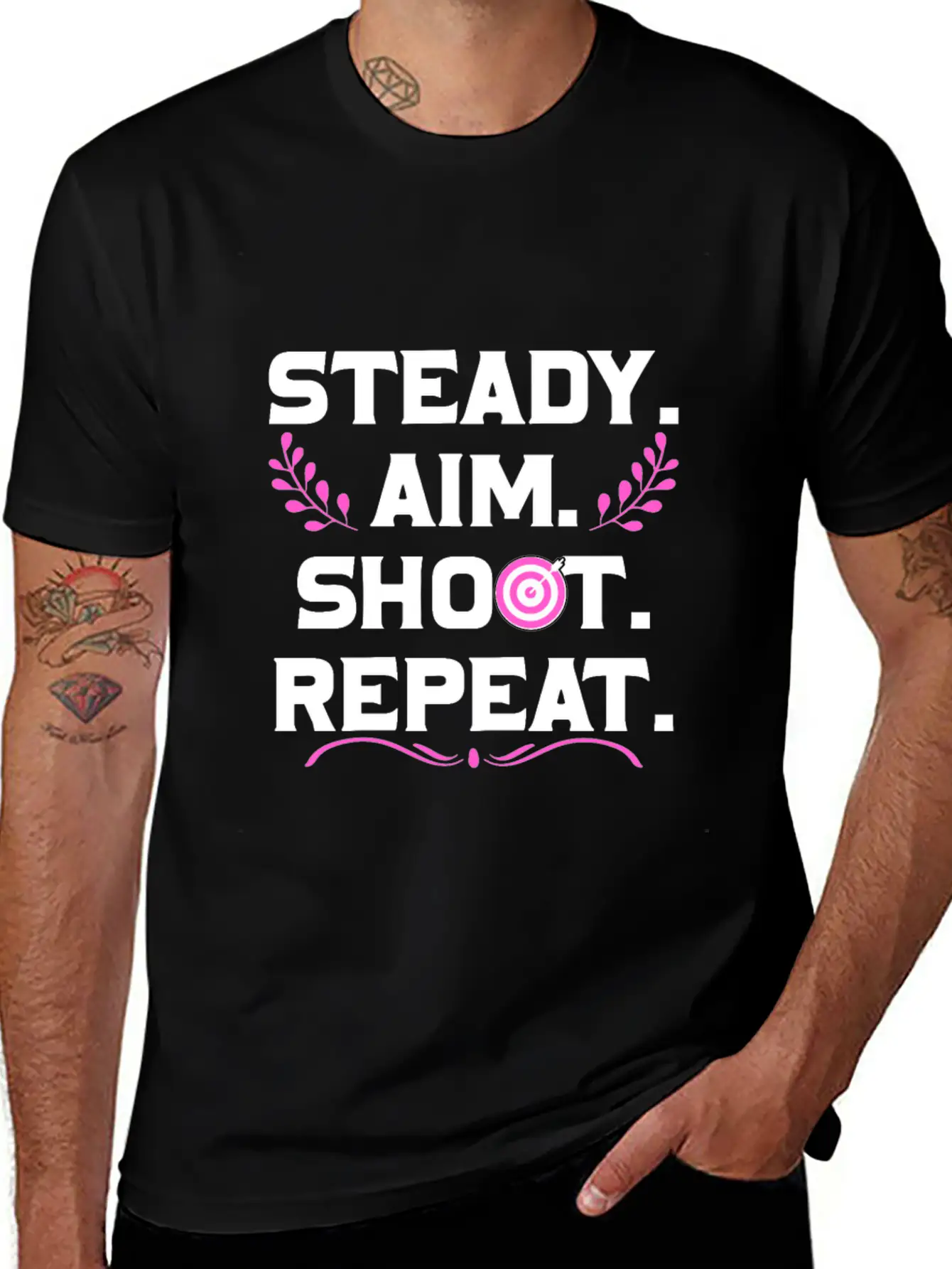 Personalised Gift Steady Aim Shoot Repeat Archery Stylish Everyday T-Shirt – Unisex Basic Cotton Tee
