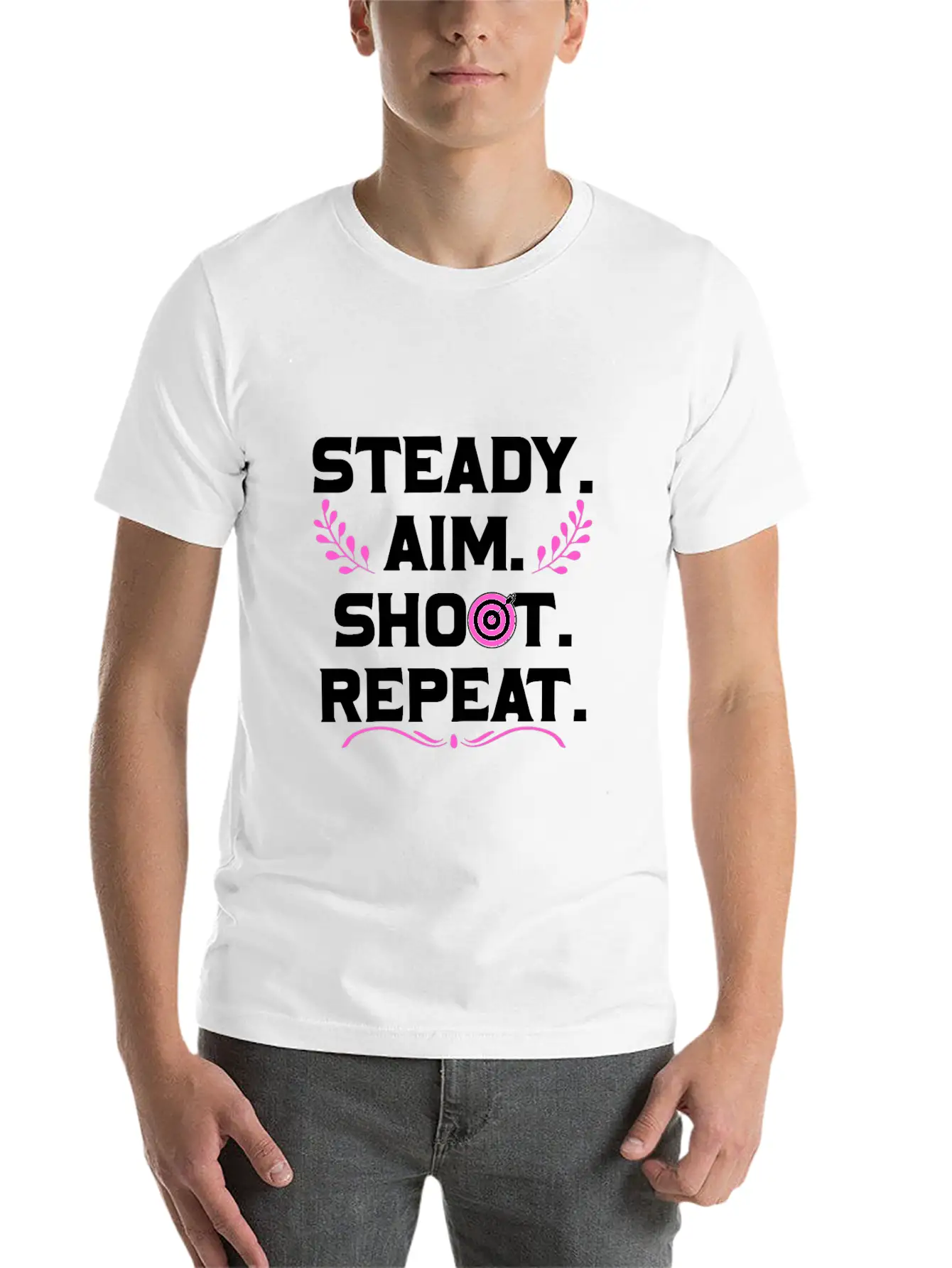 Personalised Gift Steady Aim Shoot Repeat Archery Stylish Everyday T-Shirt – Unisex Basic Cotton Tee