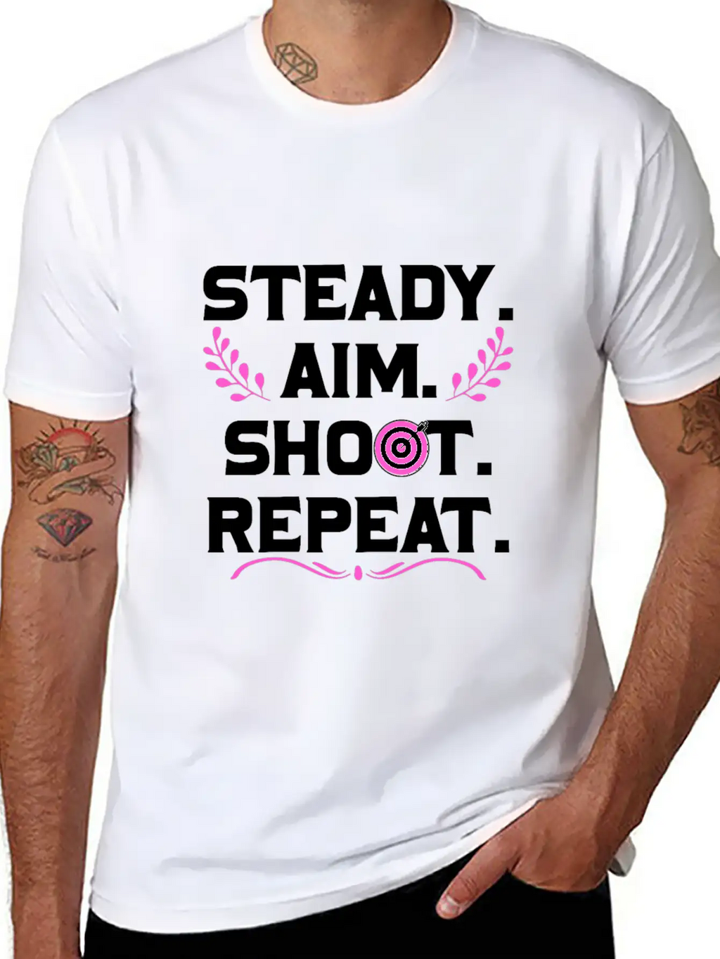 Personalised Gift Steady Aim Shoot Repeat Archery Stylish Everyday T-Shirt – Unisex Basic Cotton Tee