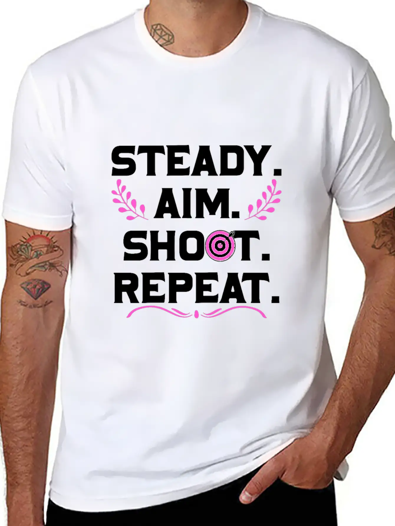 Personalised Gift Steady Aim Shoot Repeat Archery Stylish Everyday T-Shirt – Unisex Basic Cotton Tee