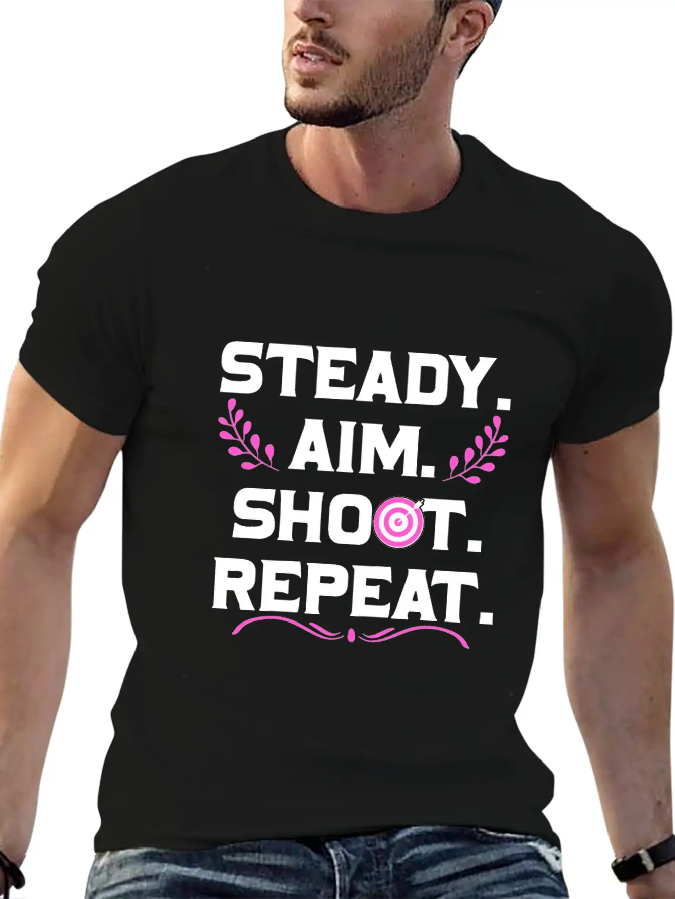 Personalised Gift Steady Aim Shoot Repeat Archery Stylish Everyday T-Shirt – Unisex Basic Cotton Tee