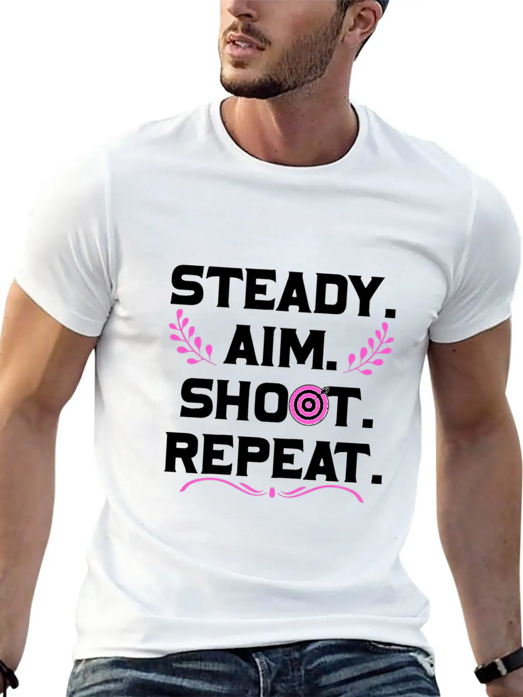 Personalised Gift Steady Aim Shoot Repeat Archery Stylish Everyday T-Shirt – Unisex Basic Cotton Tee