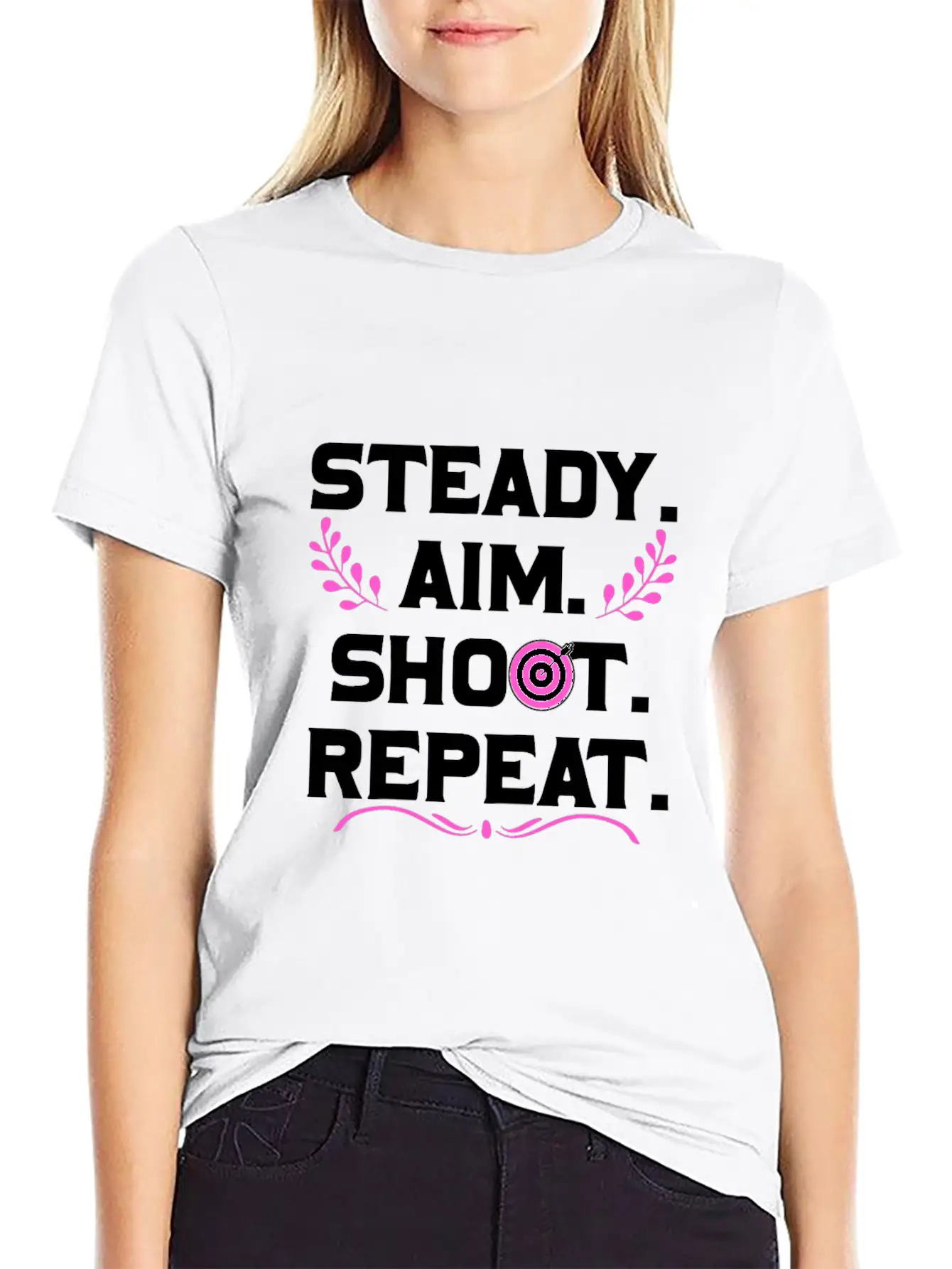 Personalised Gift Steady Aim Shoot Repeat Archery Stylish Everyday T-Shirt – Unisex Basic Cotton Tee