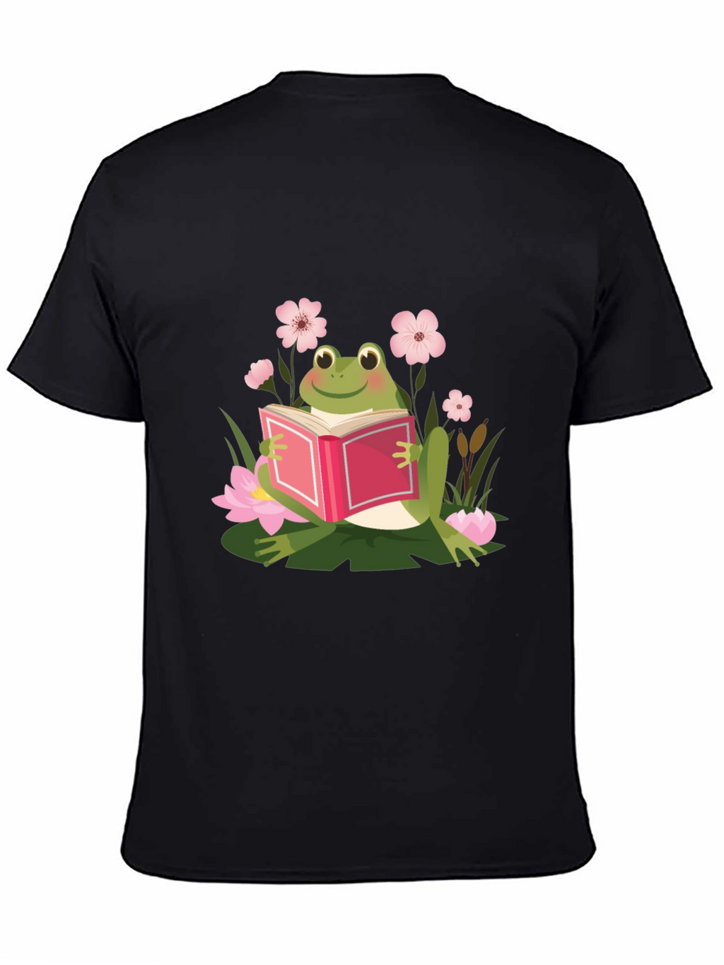 Frog Reading Book Black T-Shirt