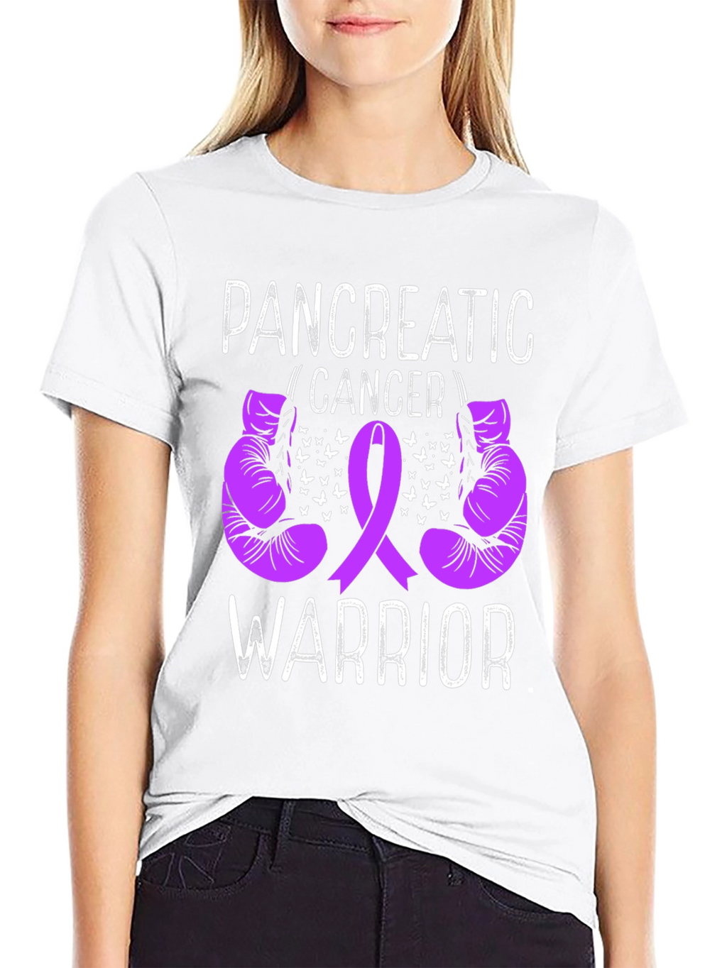 Pancreatic Cancer Warrior T-Shirt Purple Ribbon Boxing Gloves
