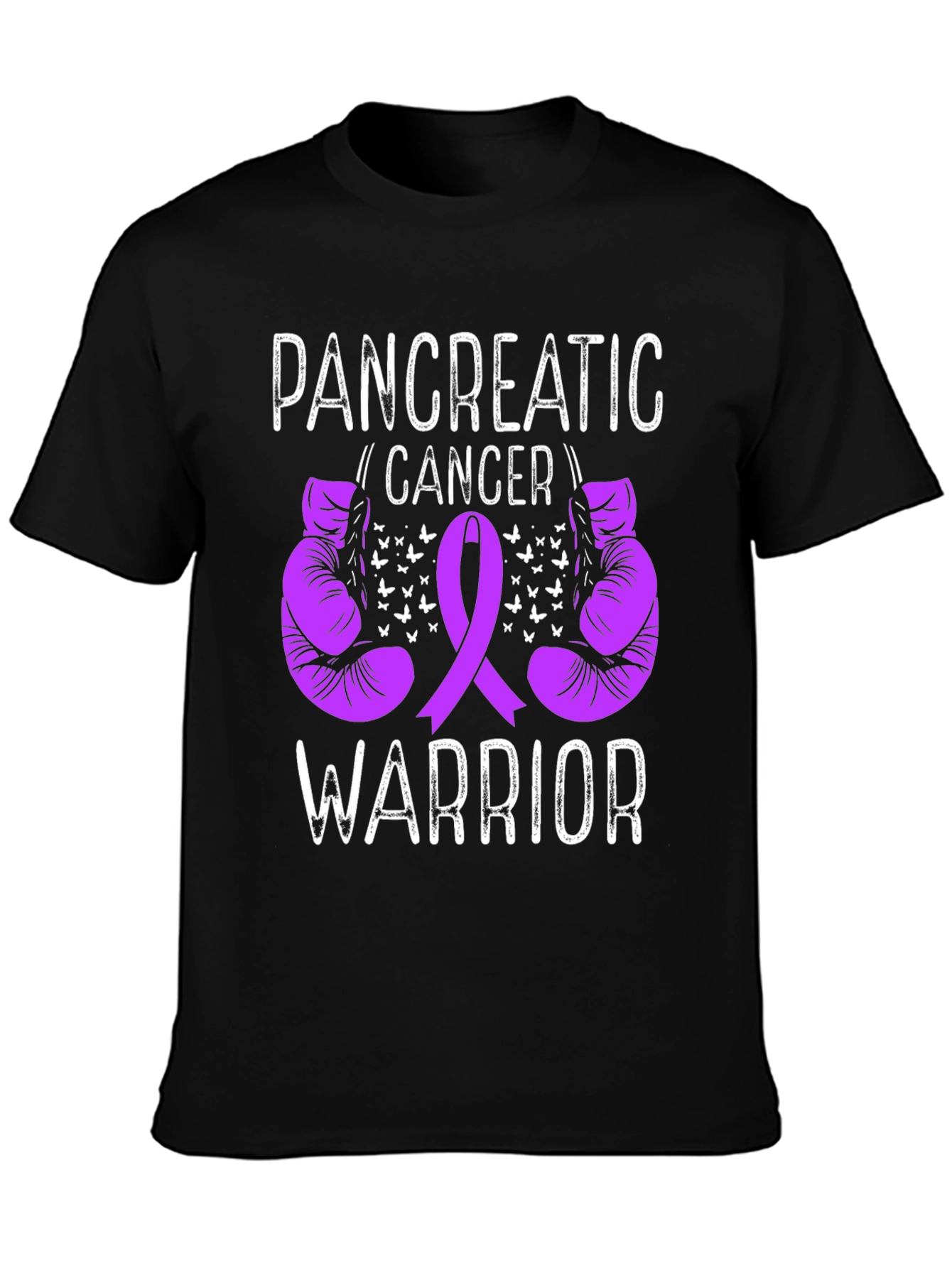 Pancreatic Cancer Warrior T-Shirt Purple Ribbon Boxing Gloves