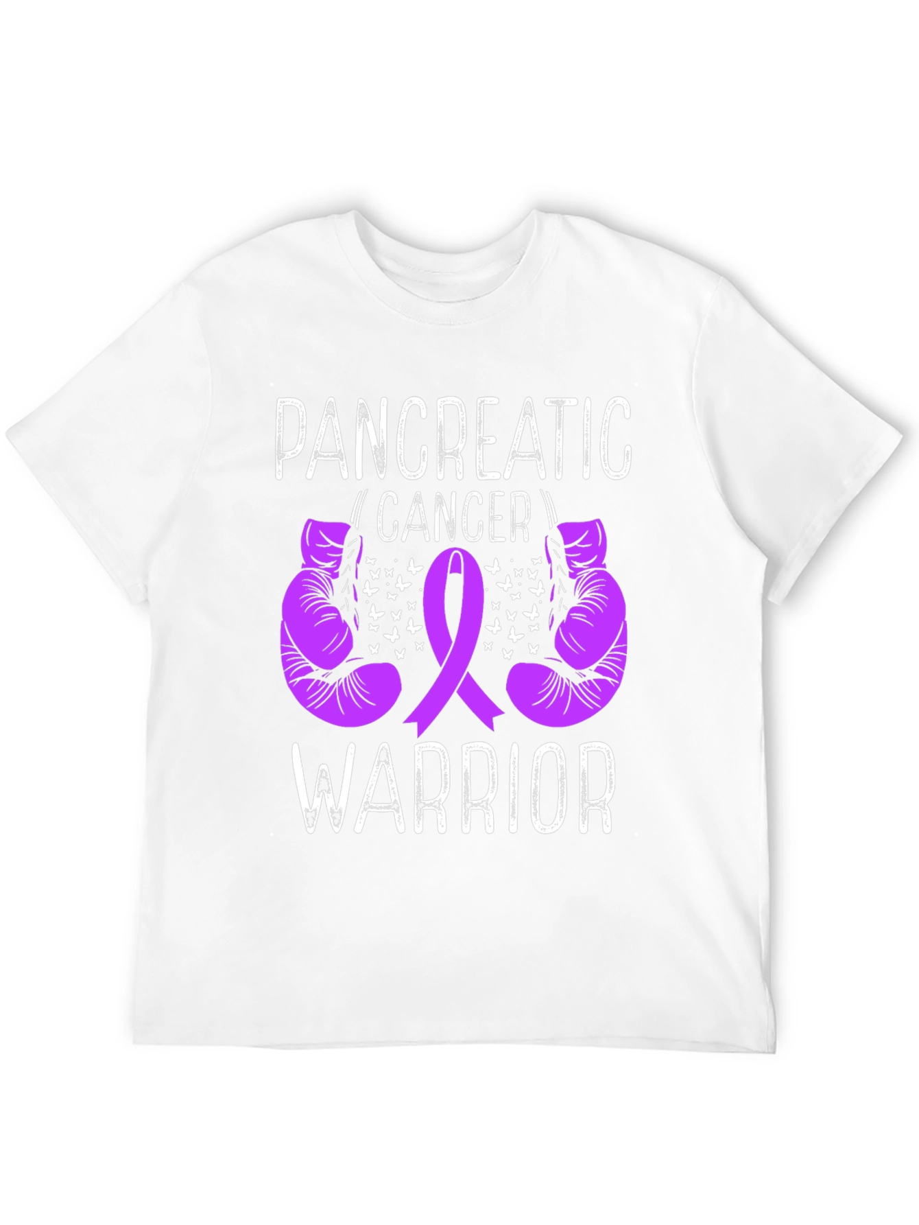 Pancreatic Cancer Warrior T-Shirt Purple Ribbon Boxing Gloves