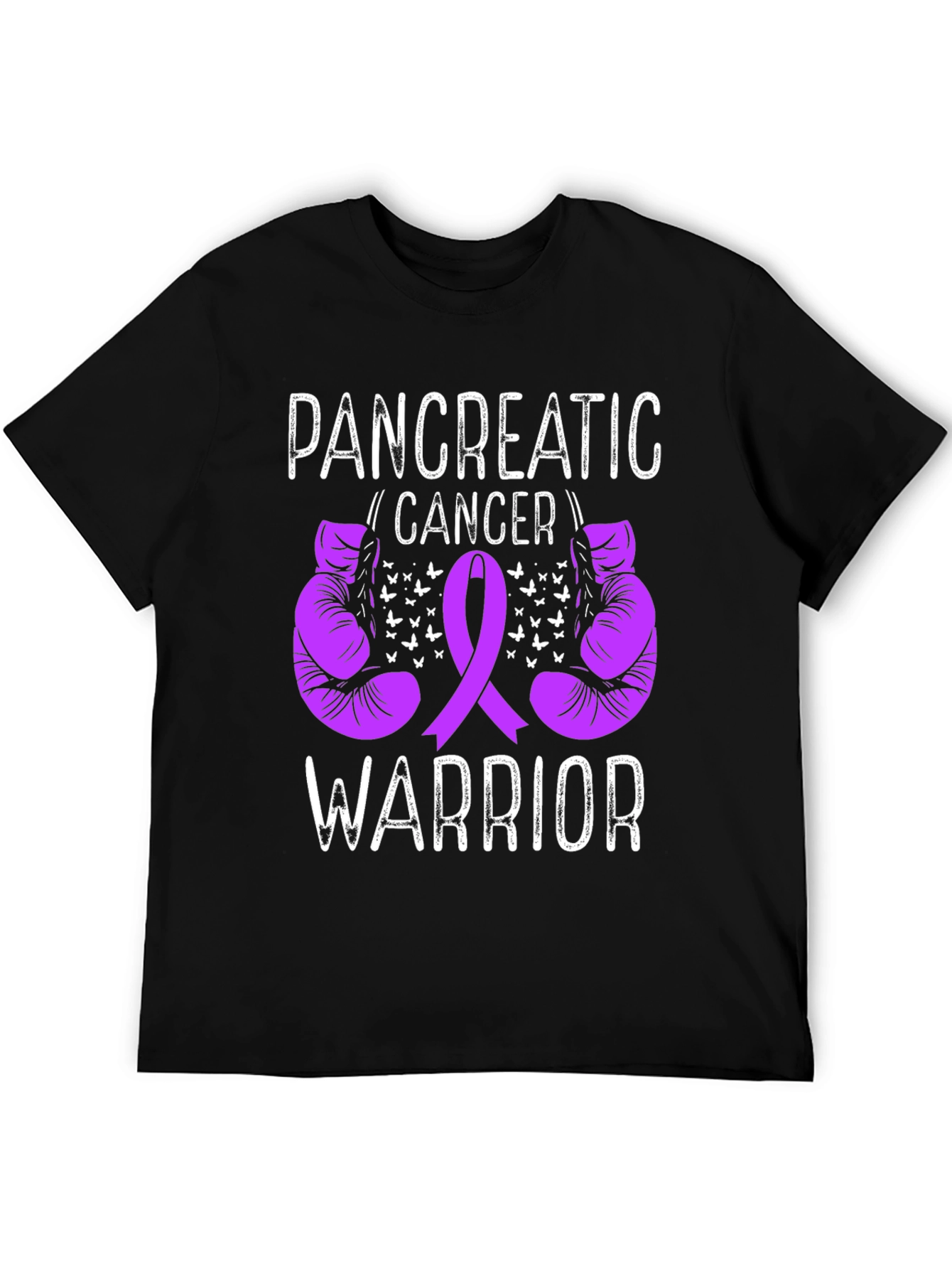 Pancreatic Cancer Warrior T-Shirt Purple Ribbon Boxing Gloves