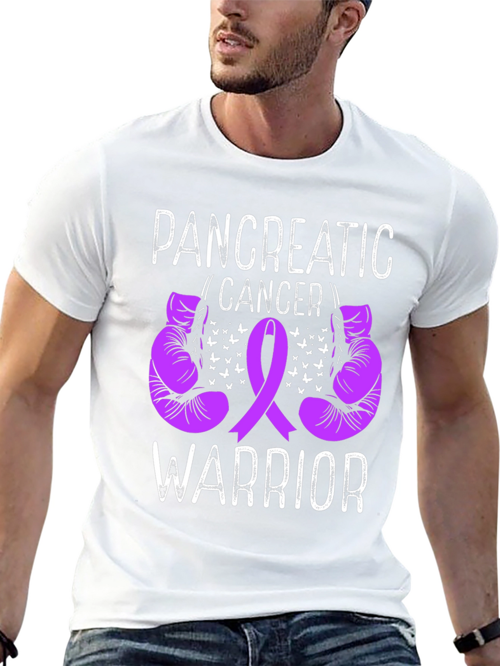 Pancreatic Cancer Warrior T-Shirt Purple Ribbon Boxing Gloves